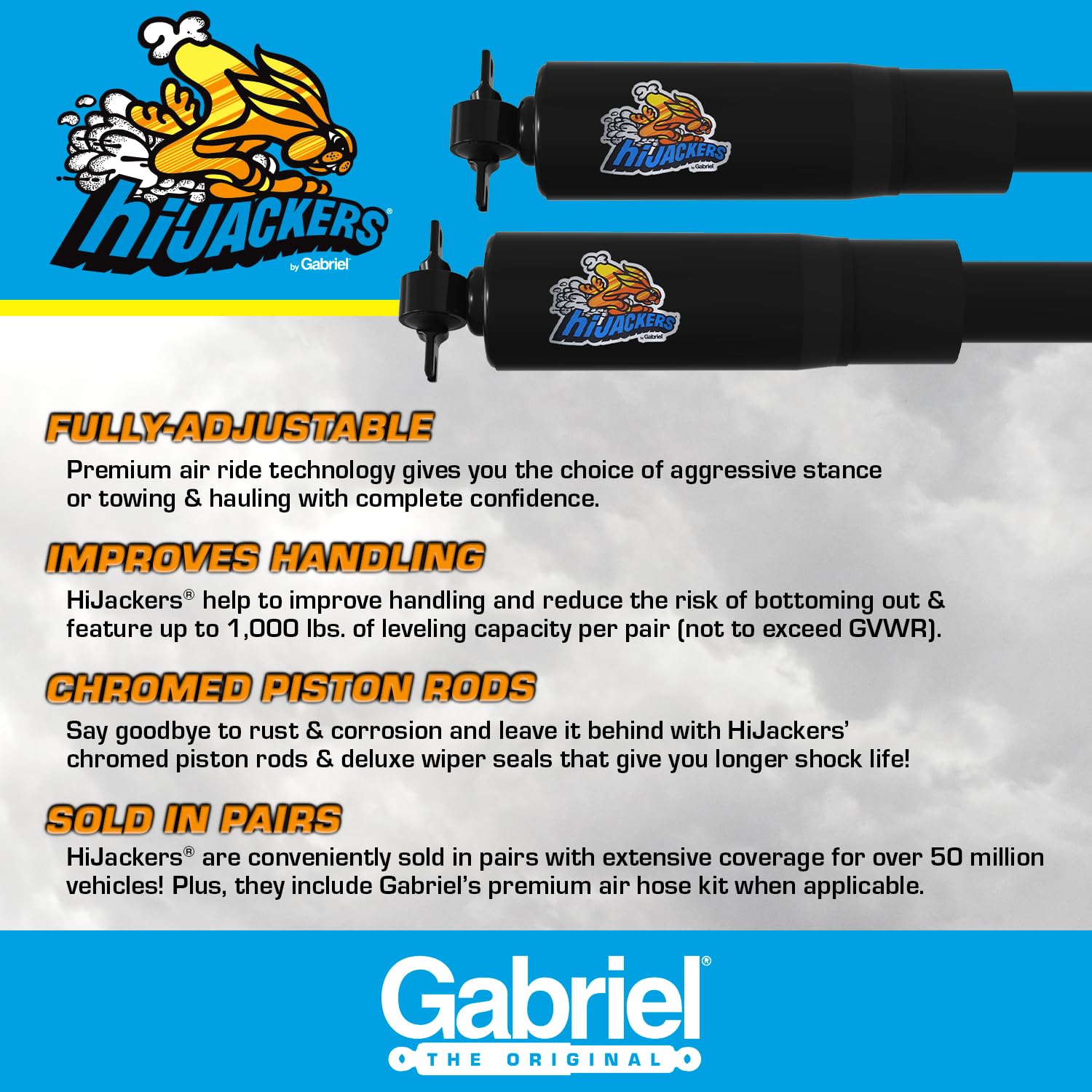 Gabriel 49233 Hijackers Rear Adjustable Air Shock Absorbers For 95-03 Ford Windstar (1 Pair)