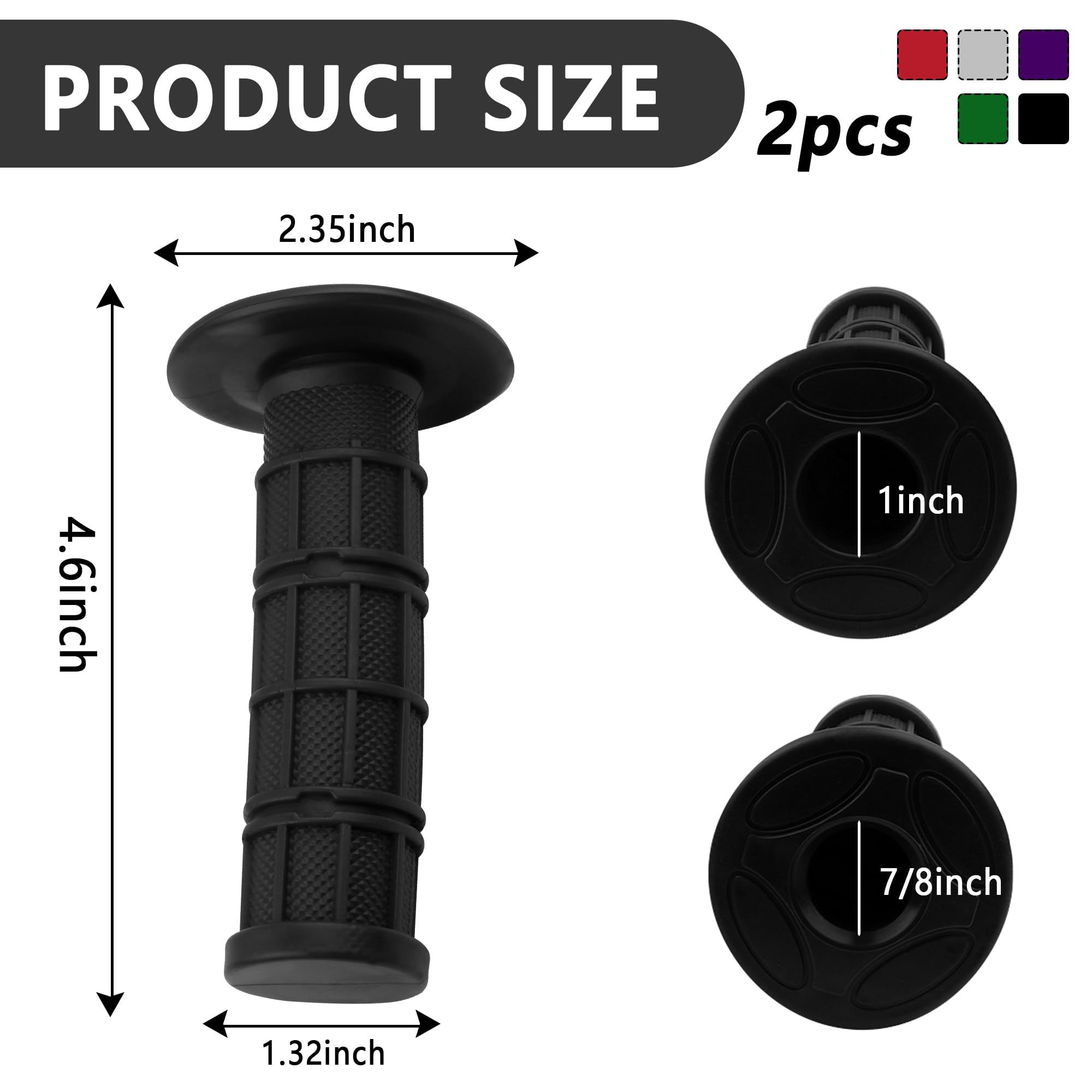 2PCS Motorcycle Grips,Anti-Slip Rubber Dirt Bike Grips with 7/8'' Left & 1'' Right Compatible with CRF KXF,Universal Motorcycle/
