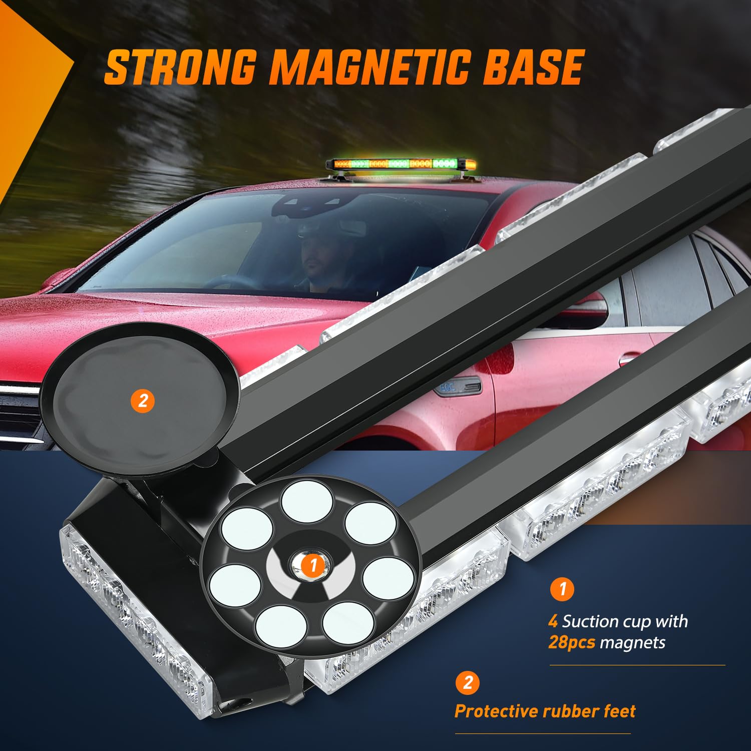 Nilight 29.5'' Roof Top Strobe Lights 56Led Hazard Light Emergency Safety Warning Led Flashing Light Bar Magnetic Mount 12V 24V