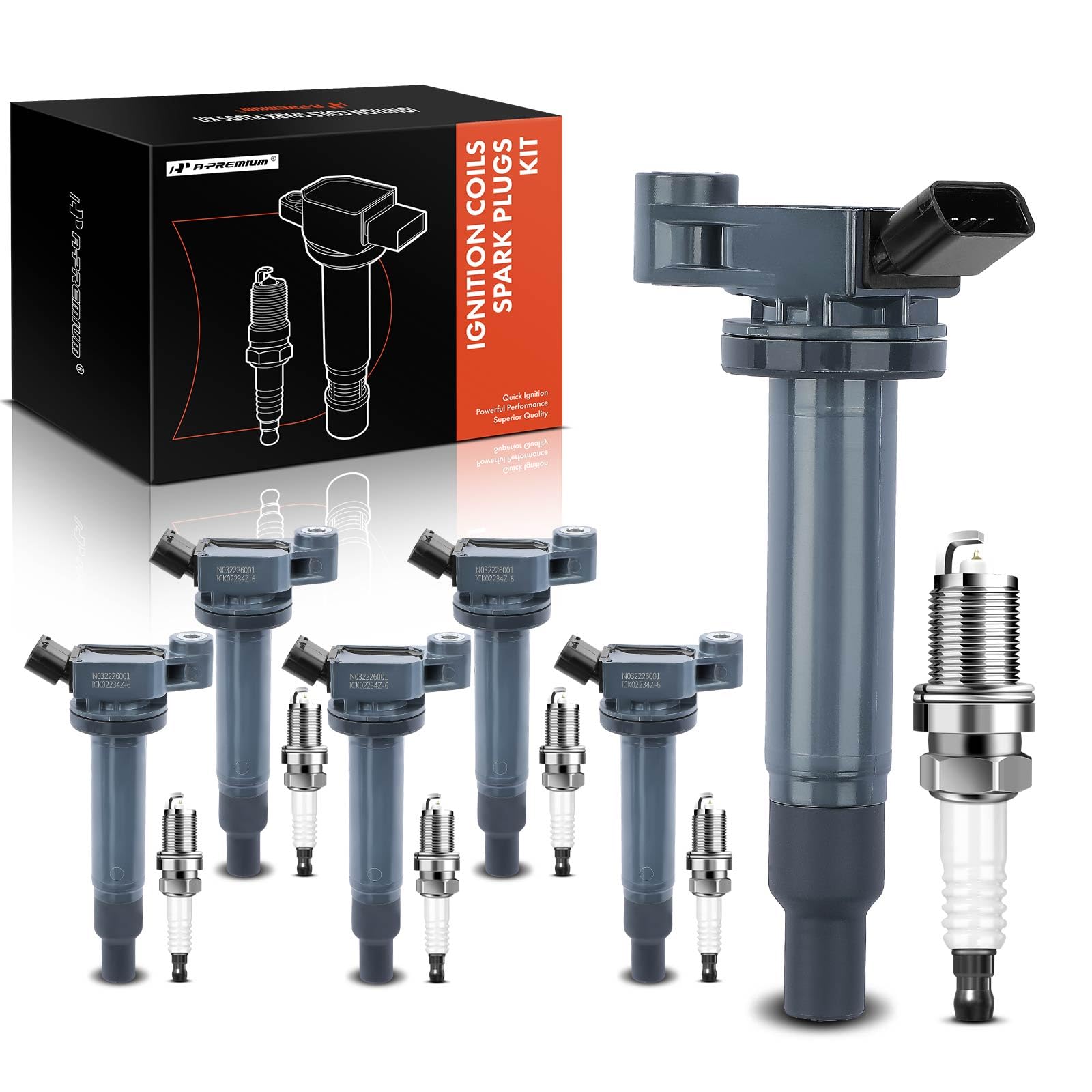 A-Premium Set Of 6 Ignition Coil Pack And Iridium Spark Plugs Compatible With Toyota Camry 2002-2006, Highlander, Sienna & Lexus