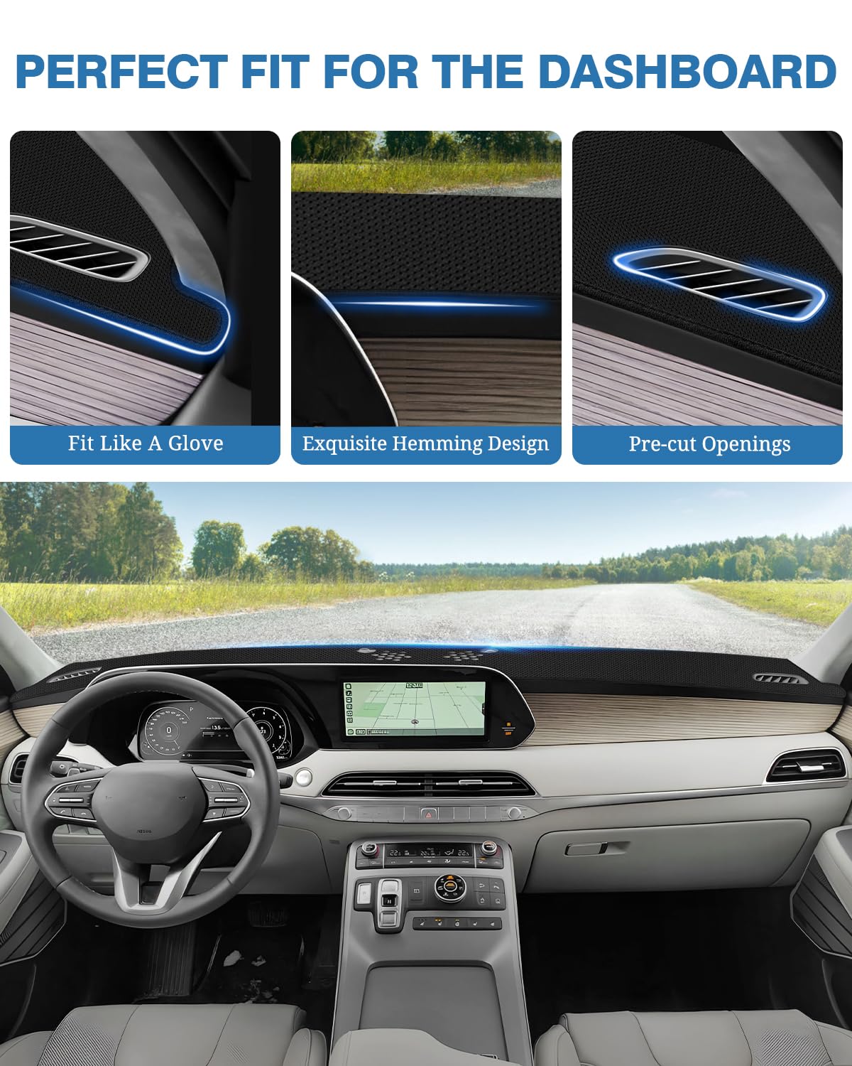 Fiilines Dash Cover For Hyundai Palisade Without Hud 2020-2024, Dashboard Cover Mat For Palisade Accessories Sunshade Nonslip Me