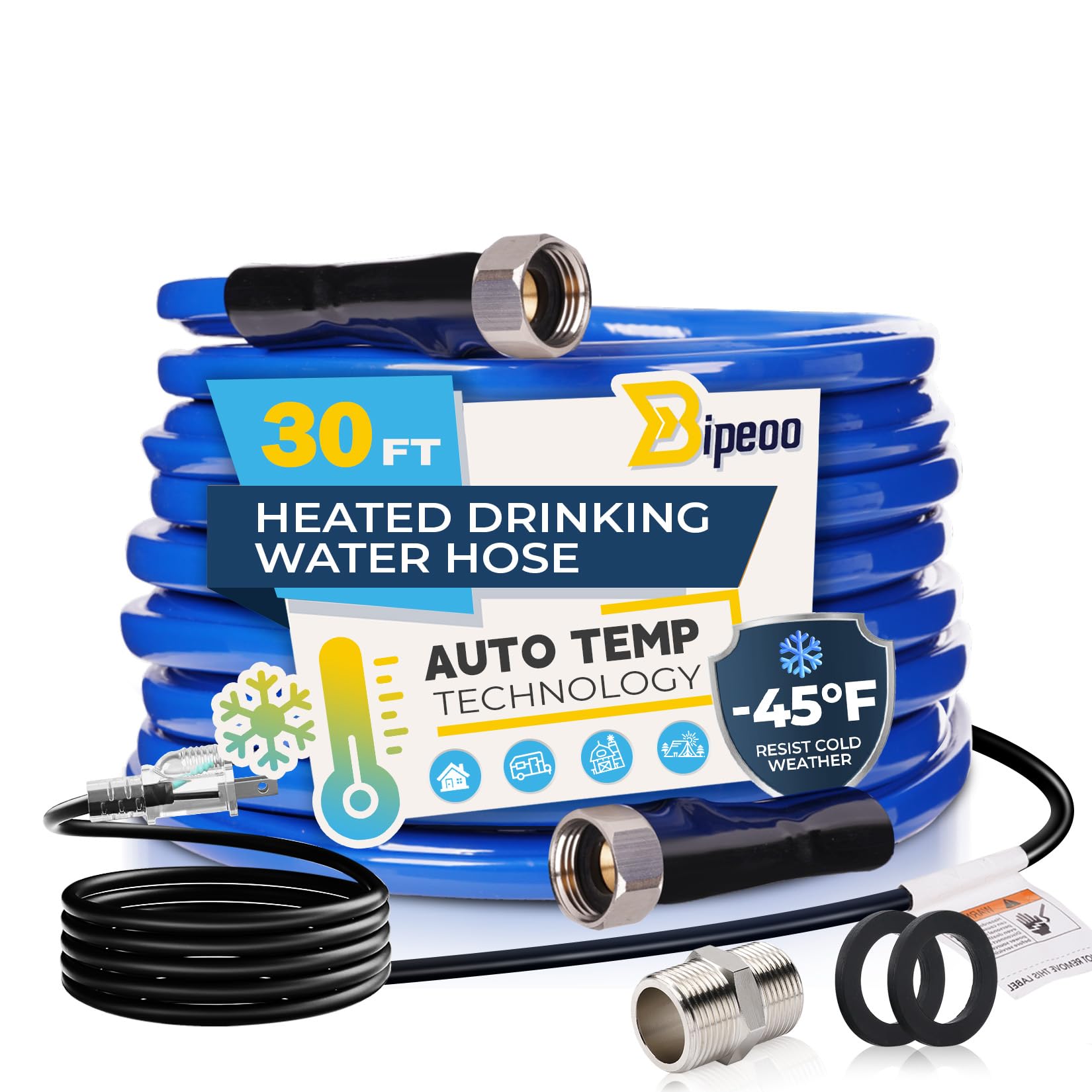 Bipeoo 30FT Heated Water Hose for Rv,Heated Drinking Water Hose Antifreeze to -45F,Great Rv Accessories for Campers,Livestock,Ag
