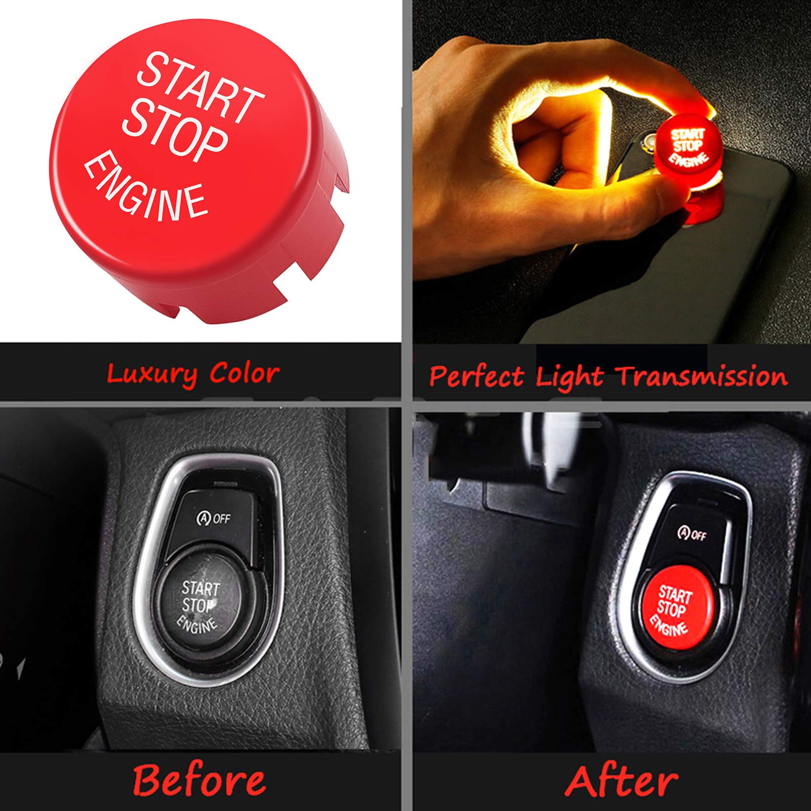 Jaronx Sports Red Start Stop Engine Switch Button Compatible With Bmw,Power Ignition Start Stop Button Replacement(Compatible With Bmw 1 2 3 4 5 6 7 X1 X3 X4 X5 X6/F30 F10 F01 F15 G01 G30 G31 G11 G12)