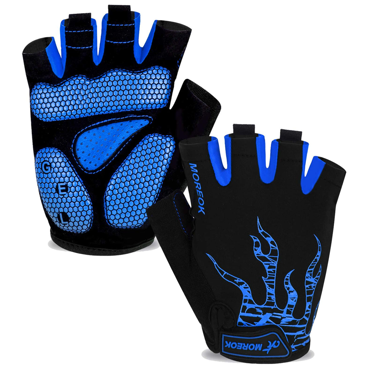 Moreok Cycling Gloves Bike Gloves For Men/Women-[Breathable Anti-Slip 5Mm Gel Pad] Biking Gloves Half Finger Road Bike Mtb Bicycle Gloves-050-Blue-S