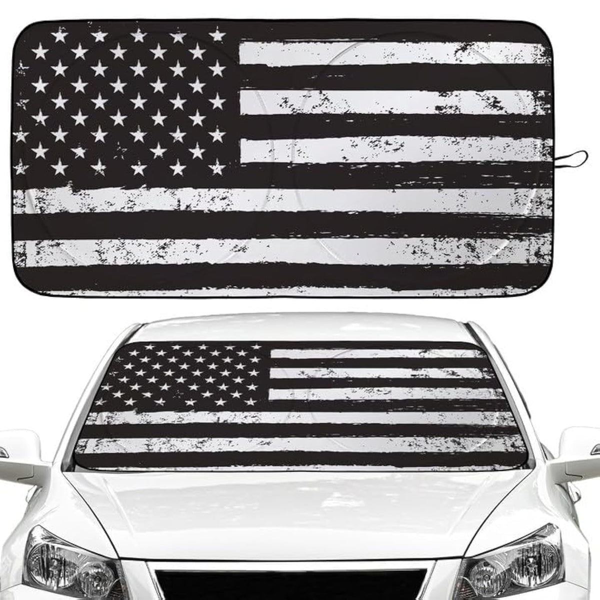 American Flag Car Windshield Sun Shade Foldable Sunshade Front Window Cover Sun Visor Protector Accessories for Truck SUV (59x27