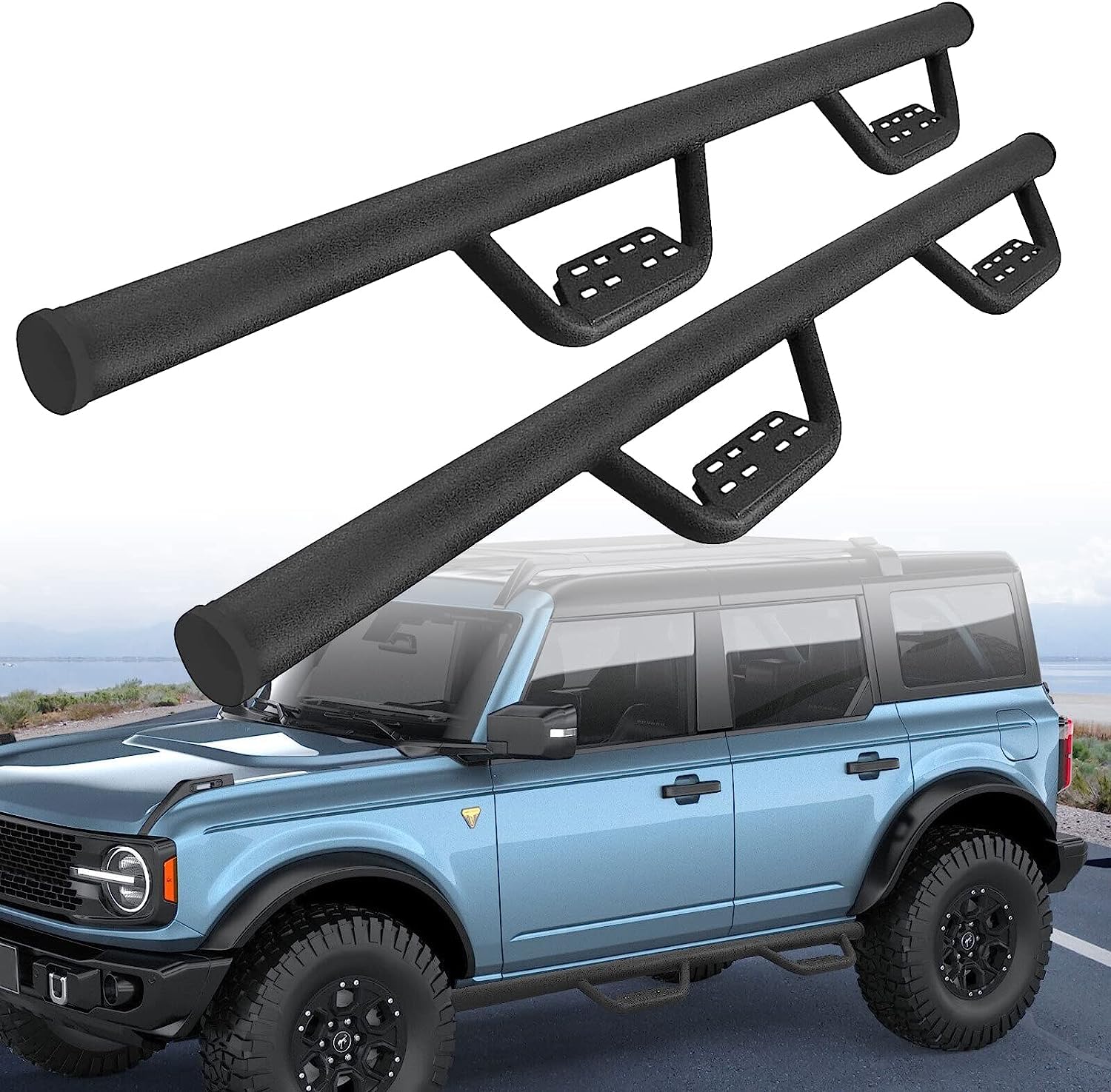 Smanow Running Boards Step Bars Compatible With 2021-2025 Ford Bronco 4 Door Suv. Black Side Steps Step Bars Rock Sliders. Truck Running Boards Made With Carbon Steel.