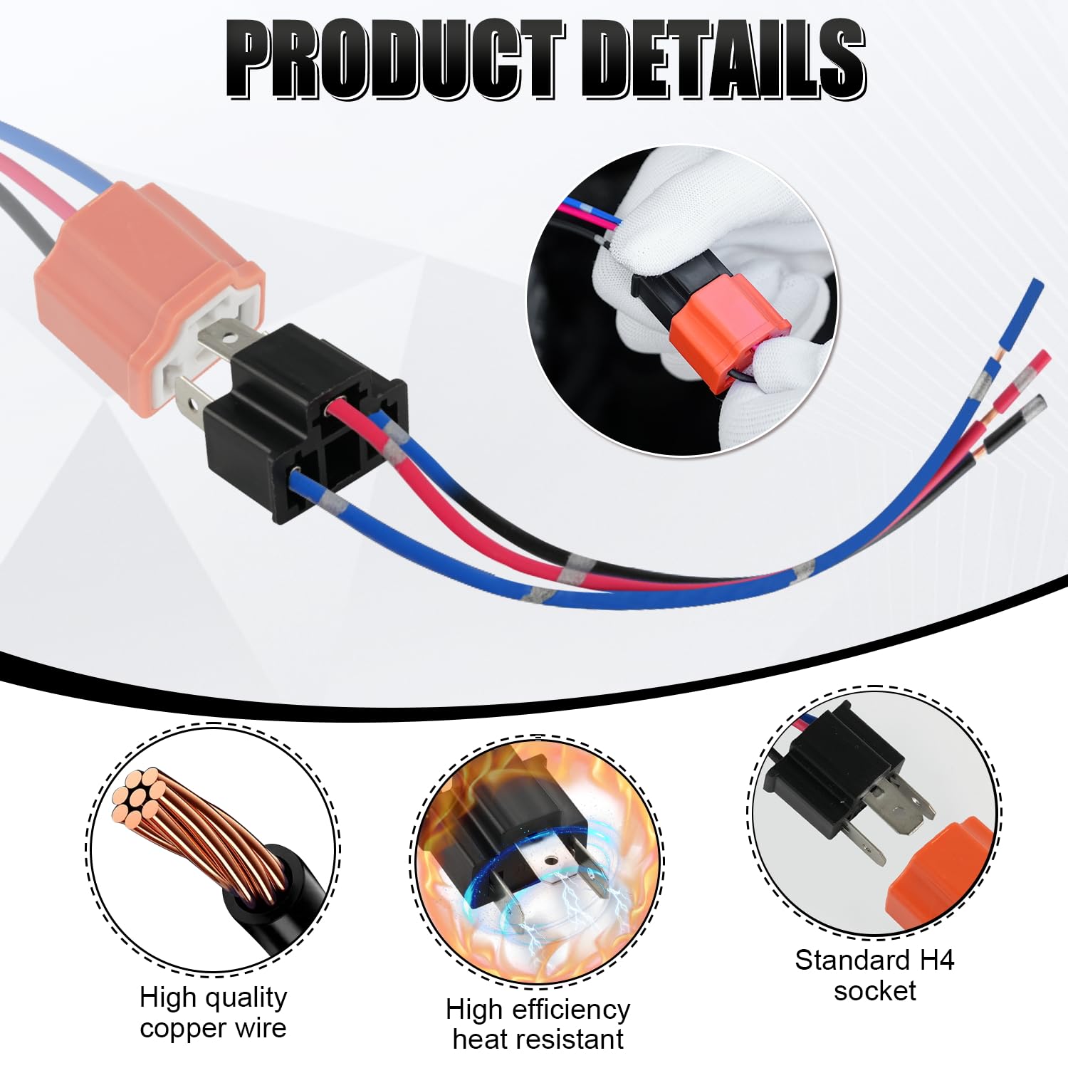 Ibrightstar H4 9003 Hb2 Male Nylon Adapter Wiring Harness Sockets Wire For Headlights Or Fog Lights