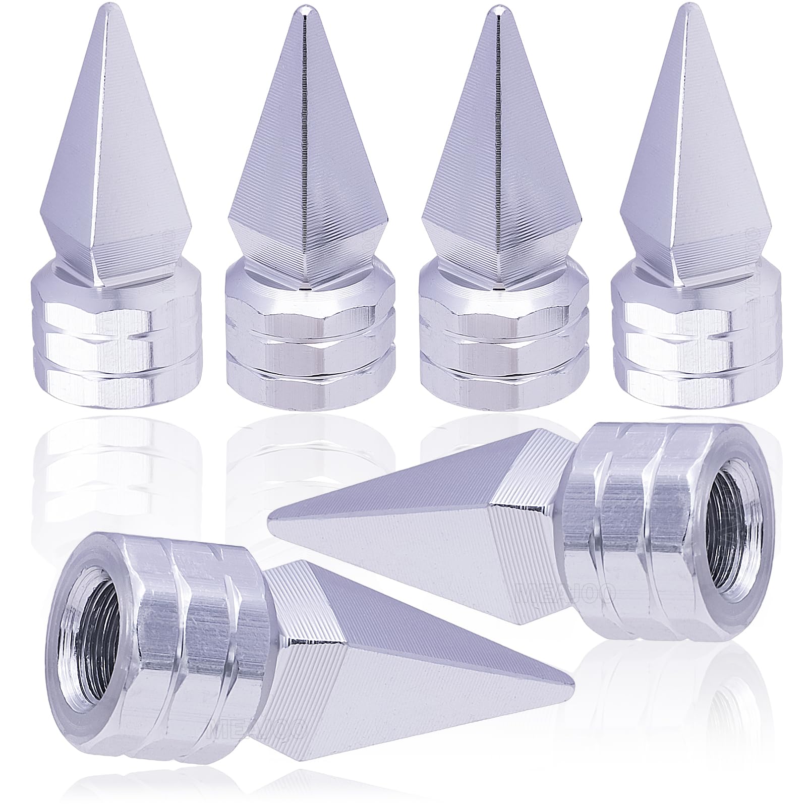 Meajoo 6Pcs Spiked Shape Tire Valve Stem Caps, Aluminum Alloy Spike Wheel Tire Valve Stem, Universal Dustproof Waterproof Air Ca