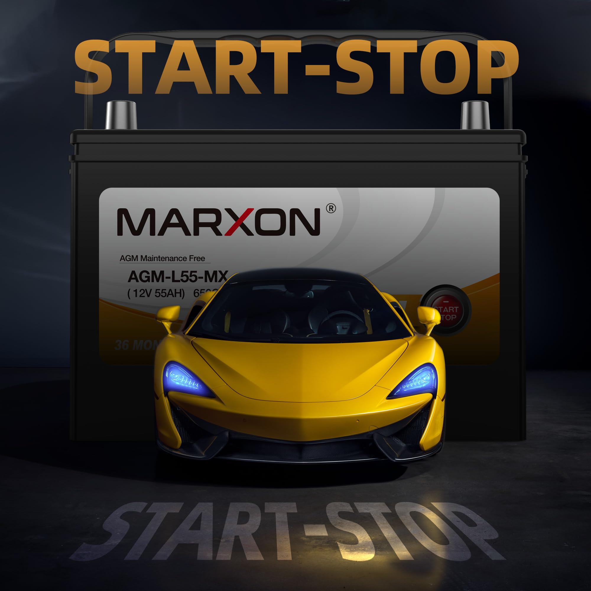 MARXON Group 34 Start and Stop Car Battery 12v 55AH 650CCA AGM BCI34 Maintenance Free Automotive Replacement Batteries
