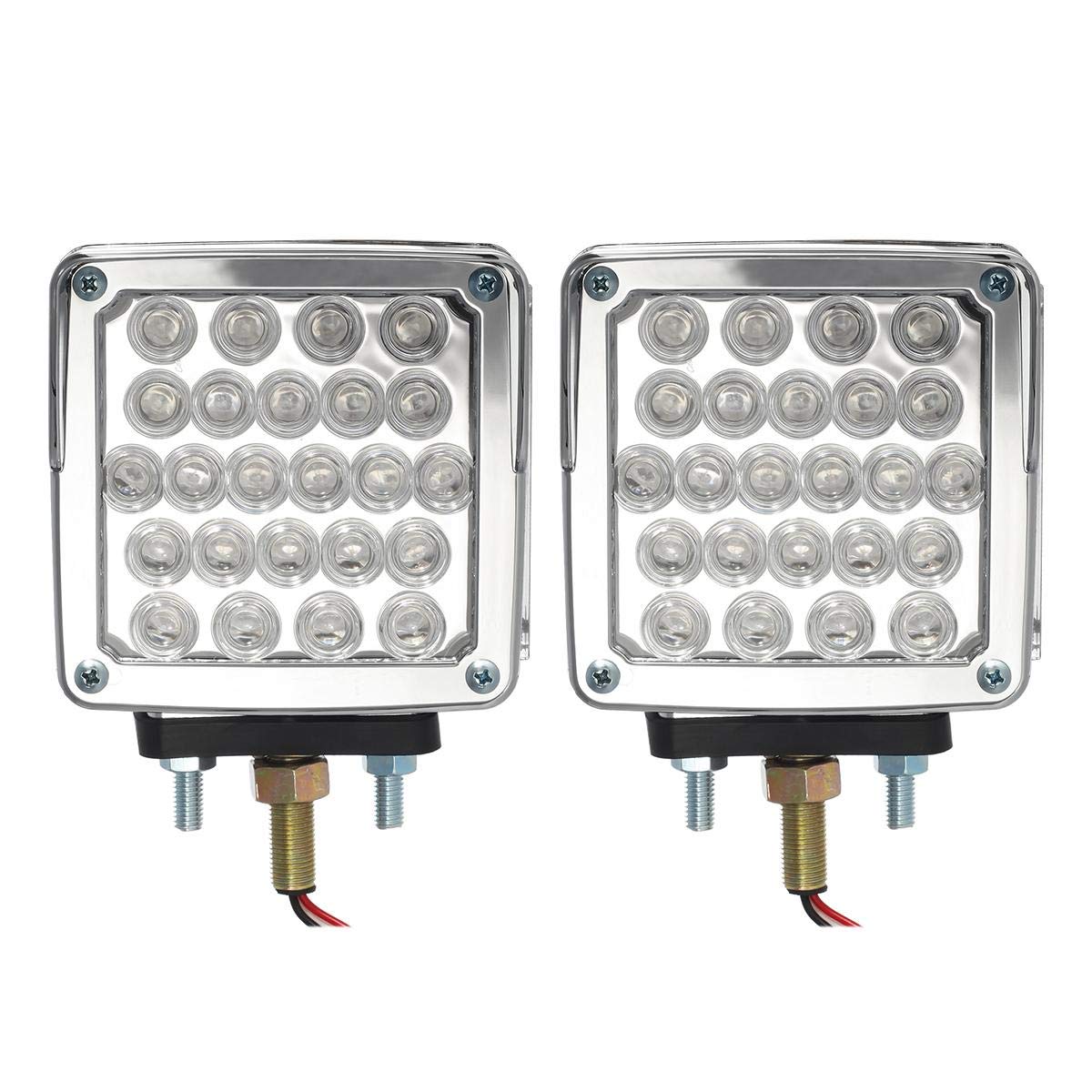 Partsam Double Face Square Led Fender Pedestal Lights Amber/Red 52 Led 3 Studs Mount Truck Trailer Stop Tail Turn Signal Lights