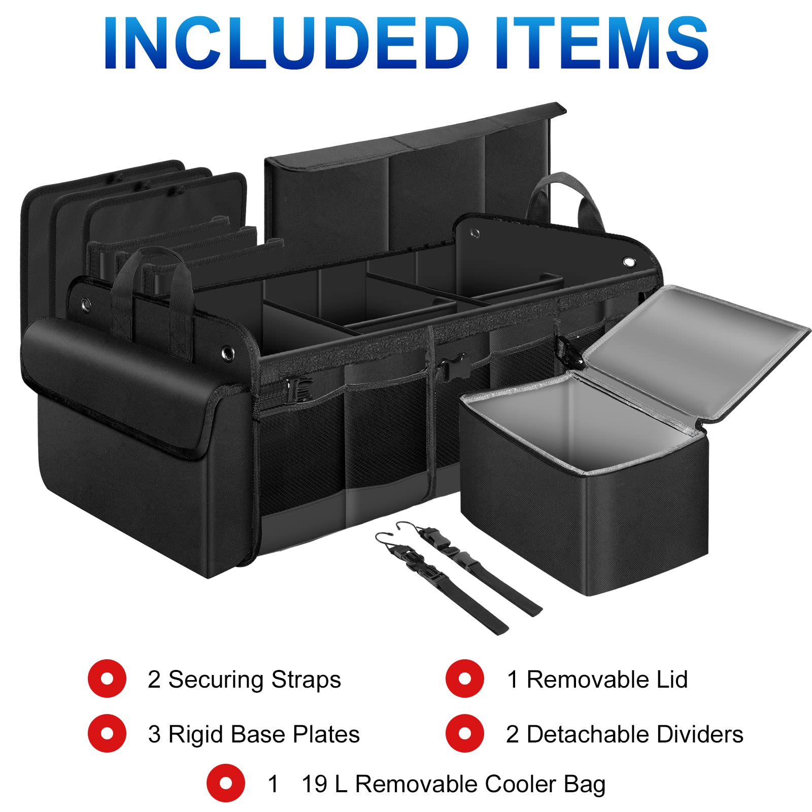 Haokay Collapsible Trunk Organizer With Insulated Leakproof Cooler Bag,Removable Lid,Adjustable Securing Straps,3 Compartments 5