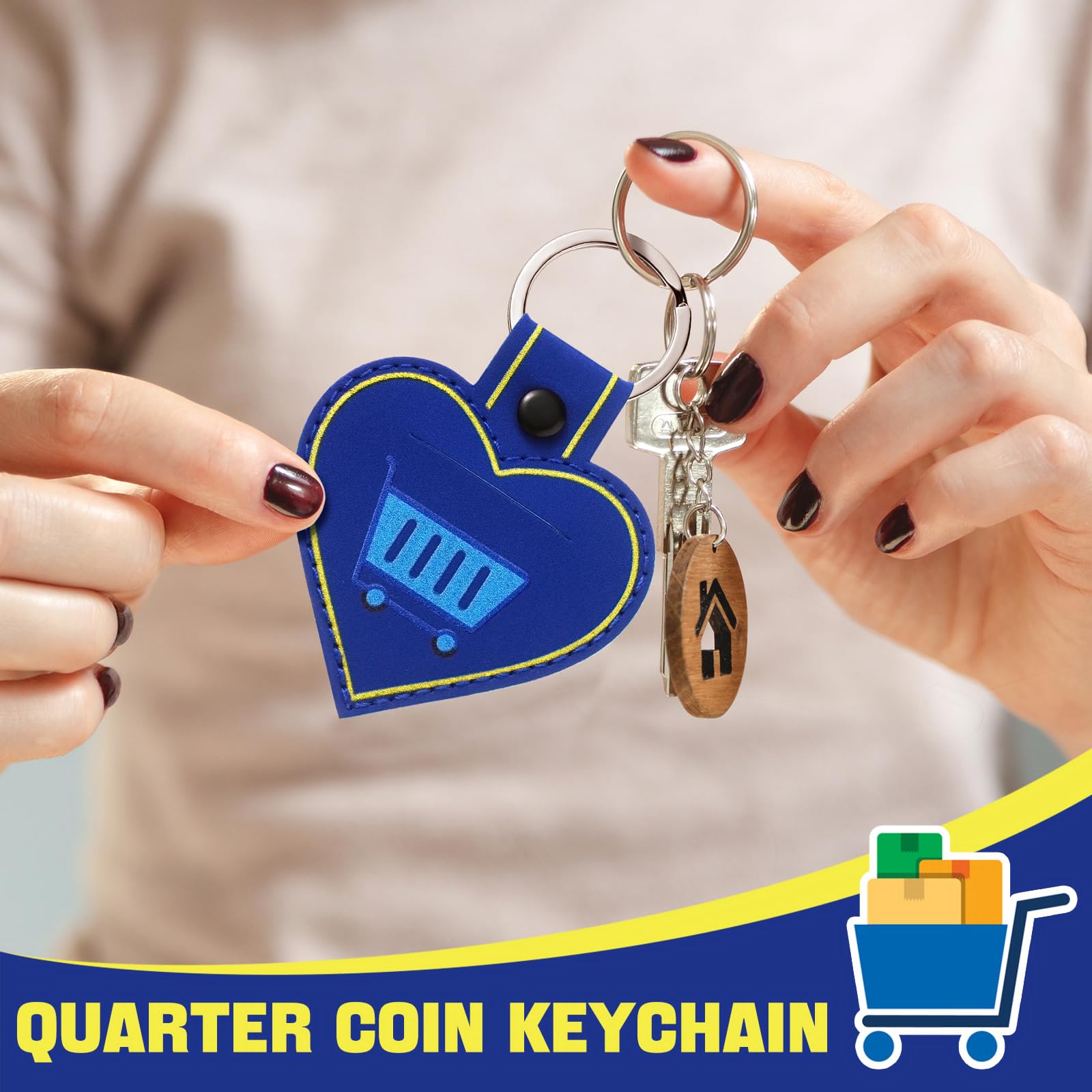 Quelay 3 Pcs Quarter Holder Keychain Shopping Cart Quarter Holder for Grocery Unisex Gift Supermarket Shopping Lovers(Heart)