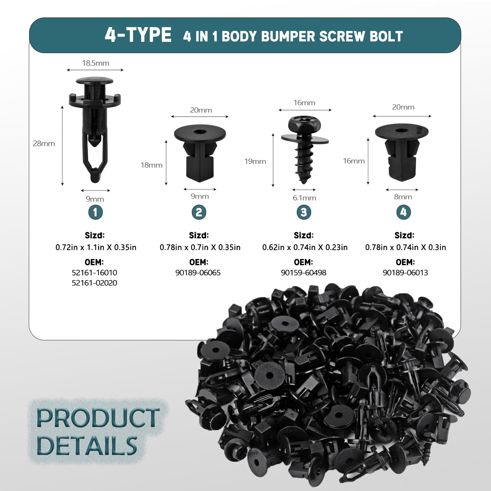 UNIGT 4 in 1 Body Bumper Screw Bolt 90159-60498 with 52161-16010 Fender Liner Clips Compatible with Toyota Lexus Wheel Well Line