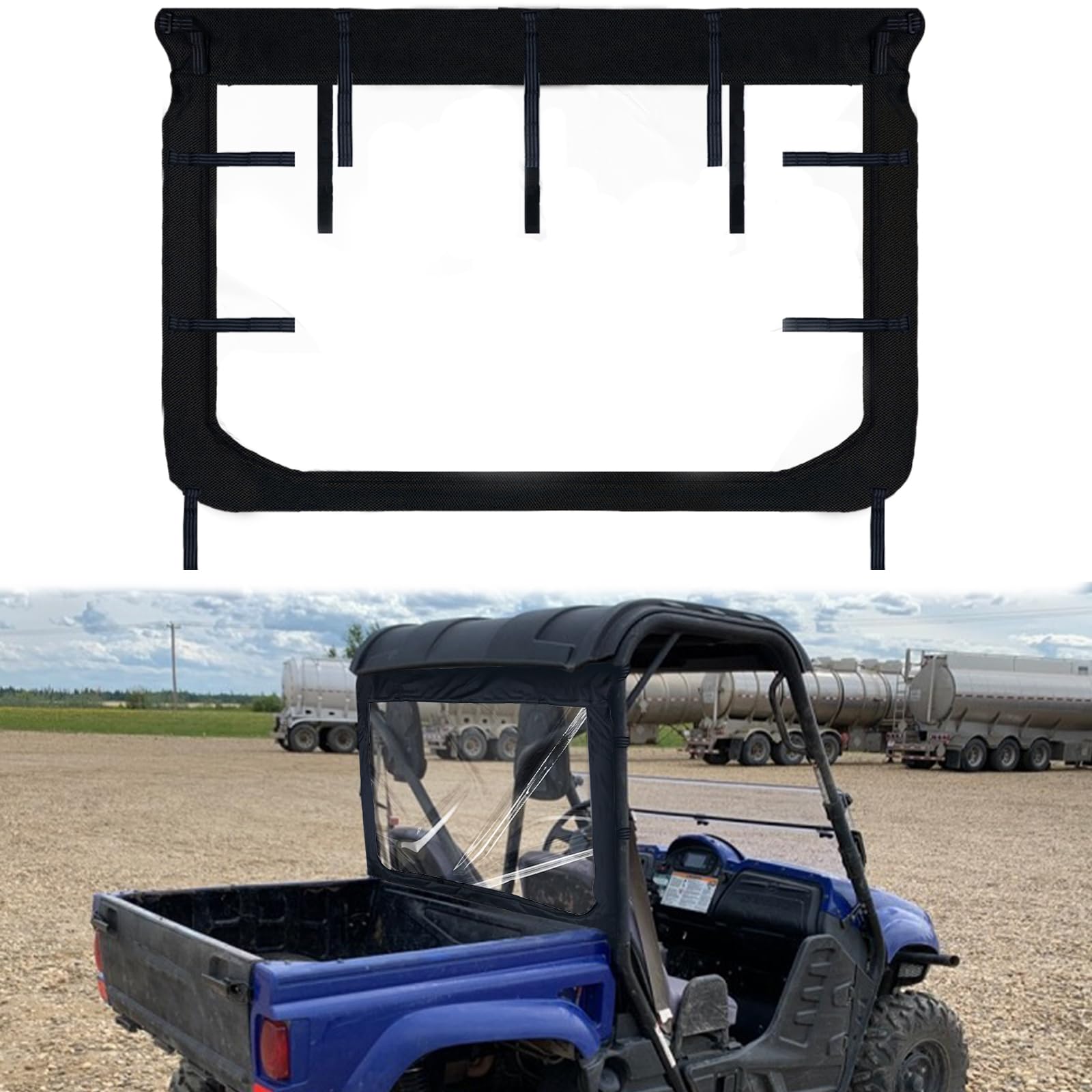 Rhino UTV Rear Windshield - StarknightMT Soft Back Window With Zipper Compatible With Rhino 450 660 700 Massimo MSU500 Hisun 500