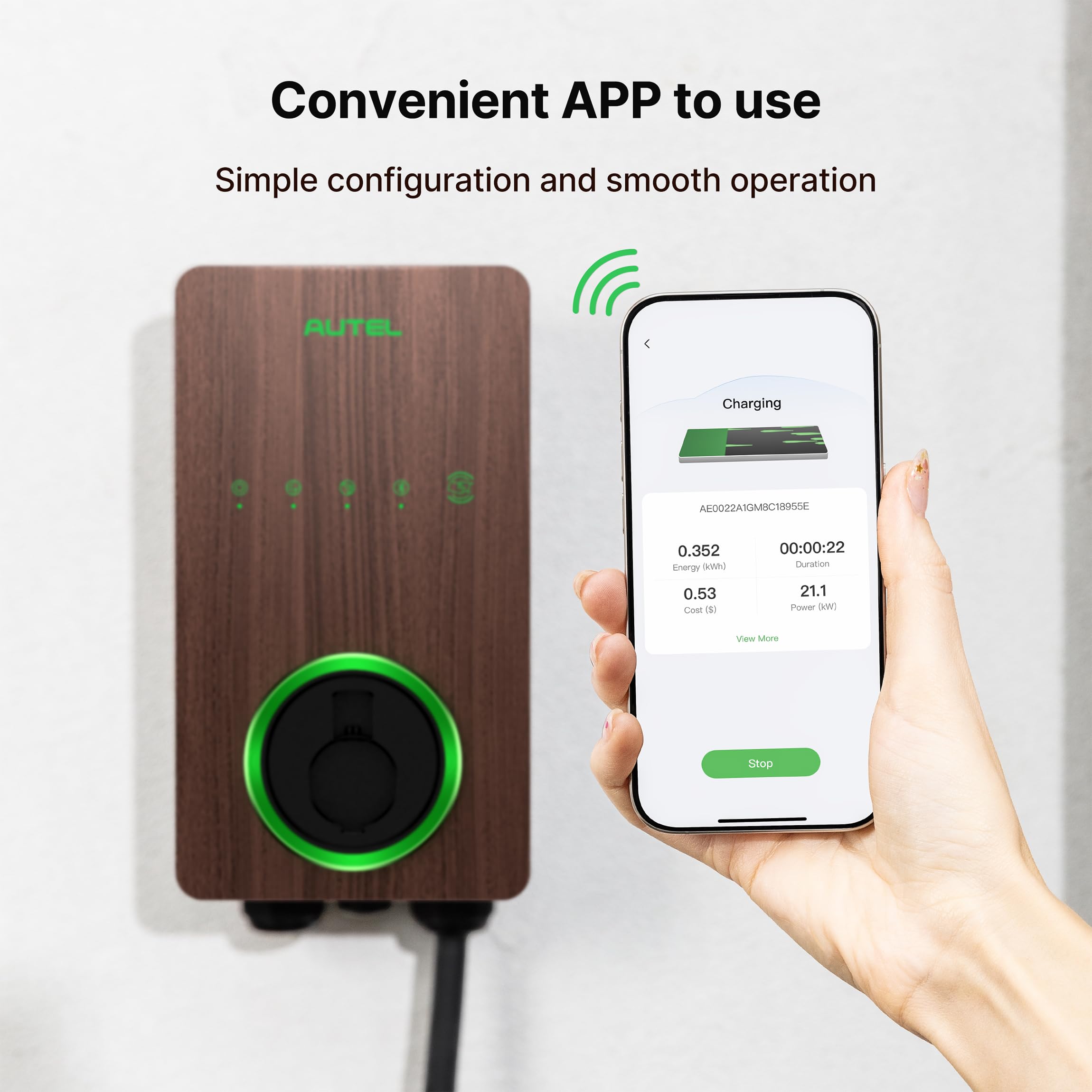 Autel Maxicharger Electric Vehicle (Ev) Charger,240V Indoor/Outdoor Car Charging Station With Level 2, Wood Grain