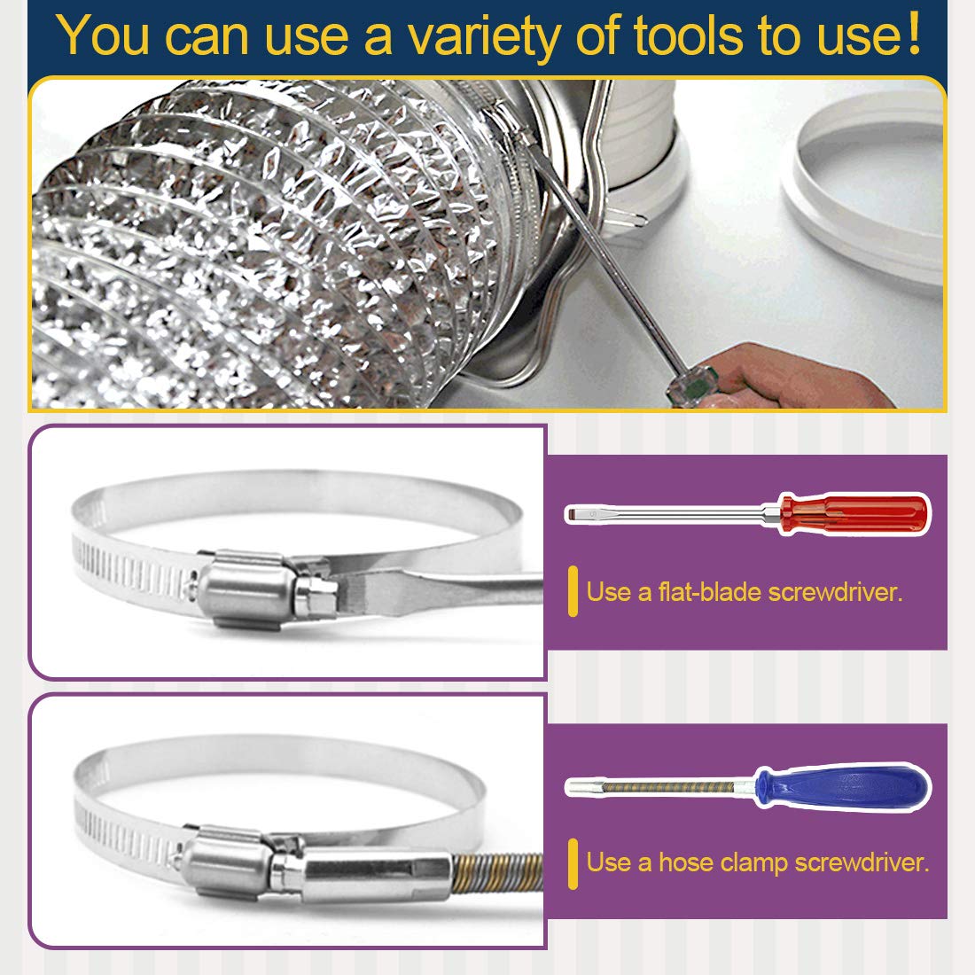 Swpeet 8Pcs 9-10inch (232-254mm) Hose Clamp 304 Stainless Steel Adjustable Range Worm Gear Hose Clamp Fuel Line Clamp Perfect fo