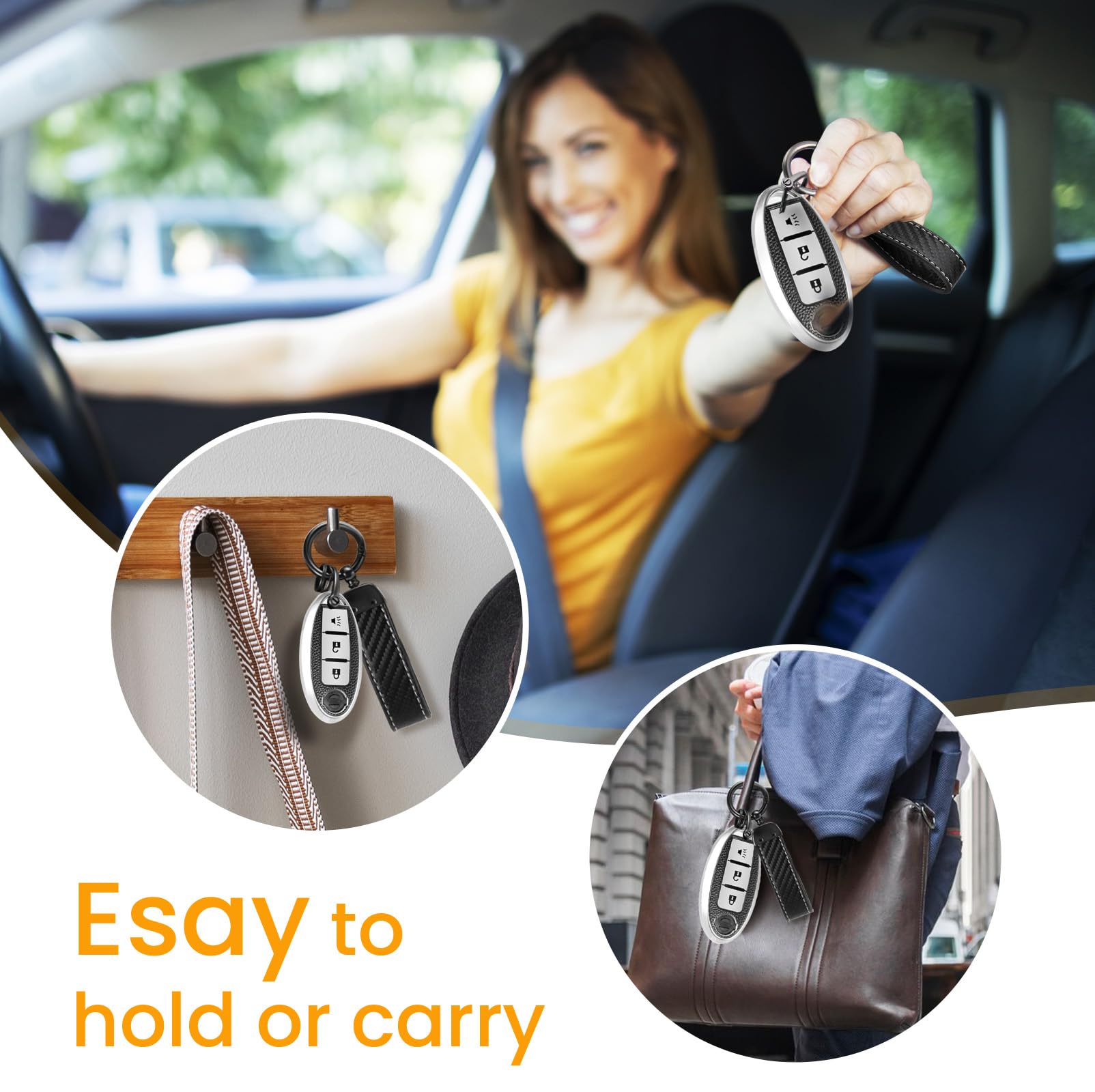 Ctrinews For Nissan Key Fob Cover With Carbon Fiber Style Belt Keychain, Advanced Soft Tpu Surface Grain Key Case For Nissan Key