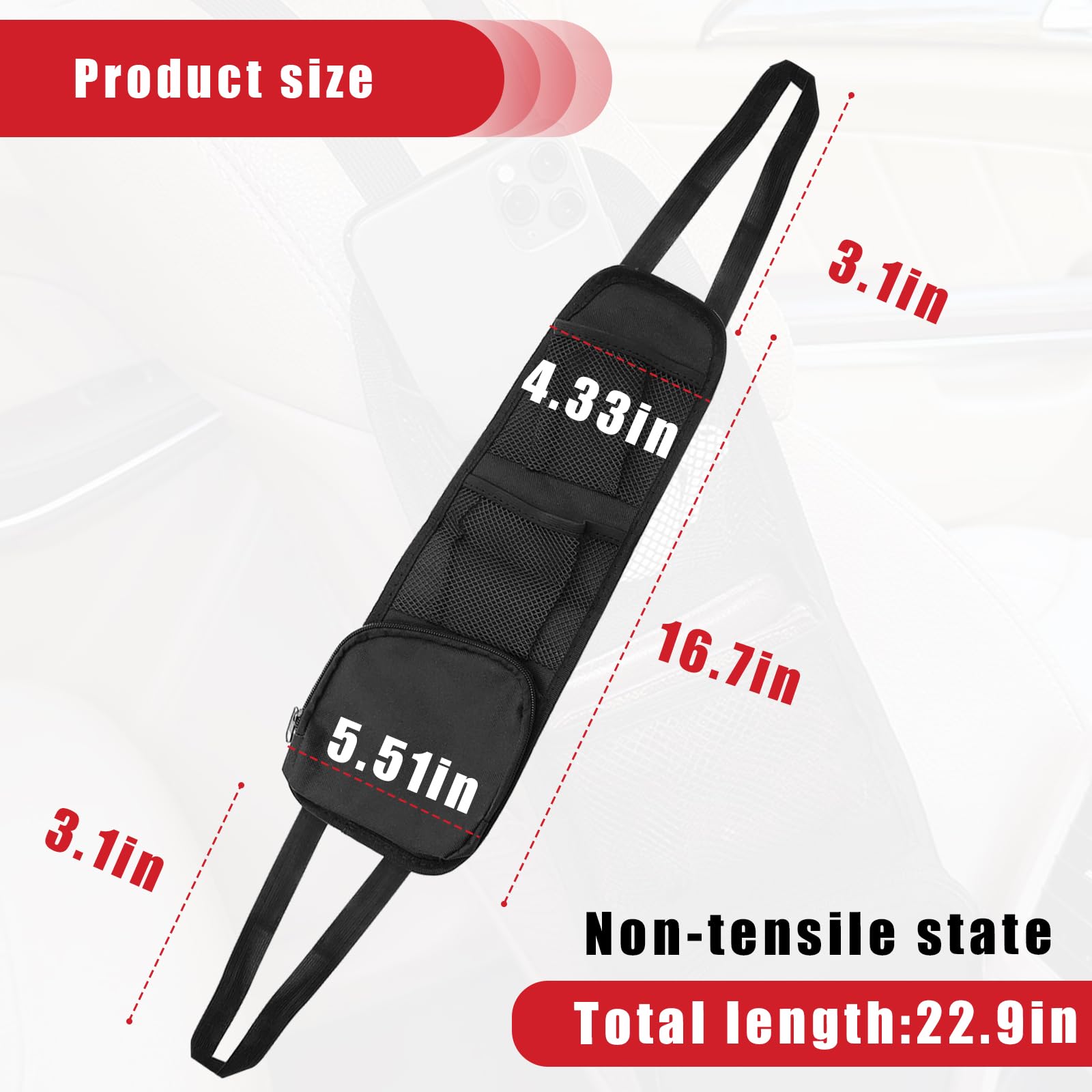 Quicto 2Pcs Car Seat Storage Hanging Bag, Multi-Pocket Seat Side Organizer, Multifunctional Mesh Net Pocket, Can Hold Mobile Pho