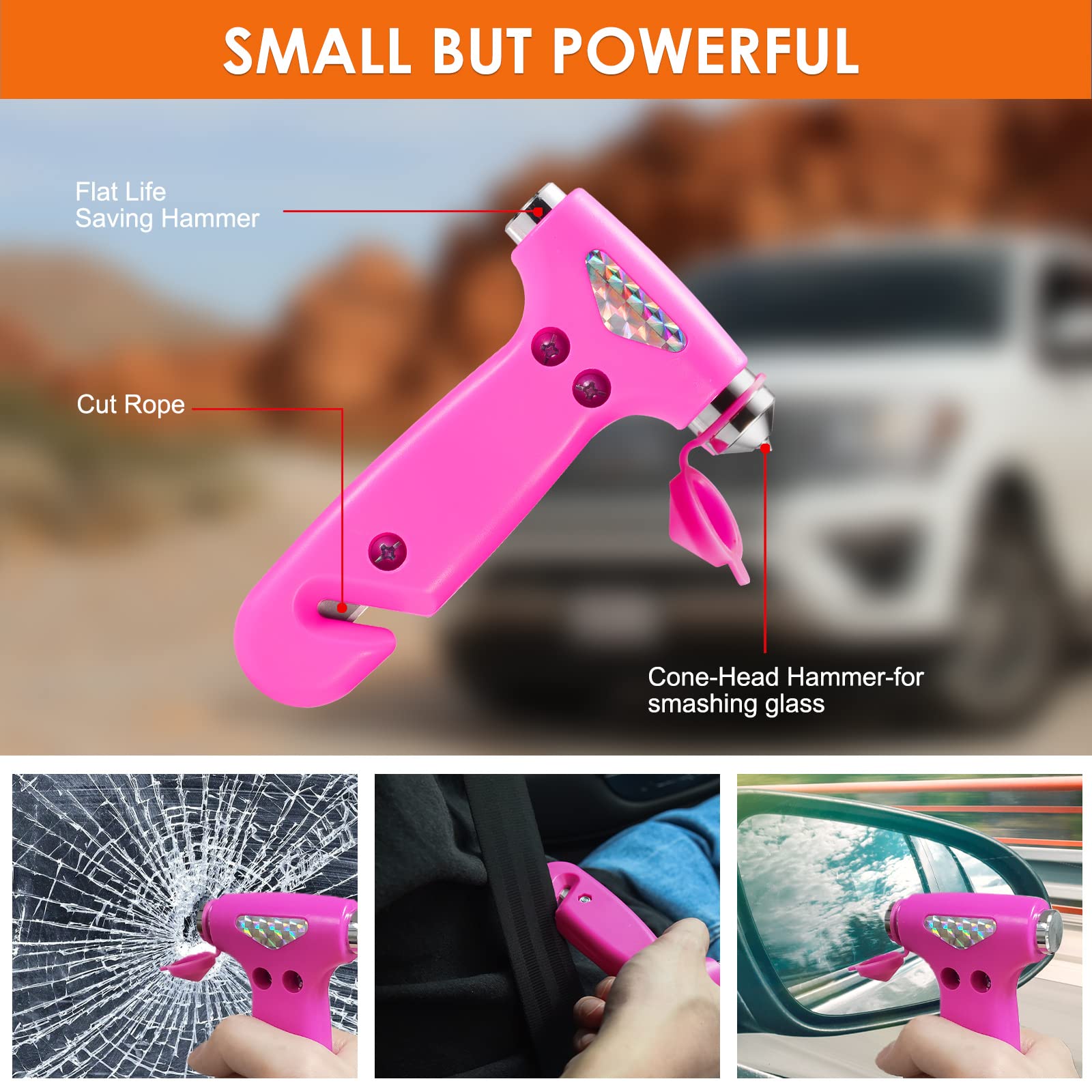 Thinkwork Car Emergency Kit For Teen Girl And Lady'S Gifts, Pink Emergency Roadside Assistance Kit With Pink Car Tool Set, 10Ft