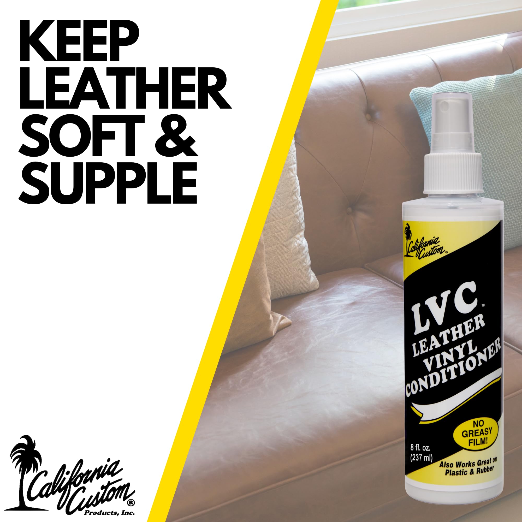California Custom – Leather Vinyl Conditioner Lvc, Protect Your Leather, Rubber, Plastic And Vinyl From Wearing, Drying & Cracking. No Greasy Film. Will Not Attract Dust! - 8 Fl. Oz.