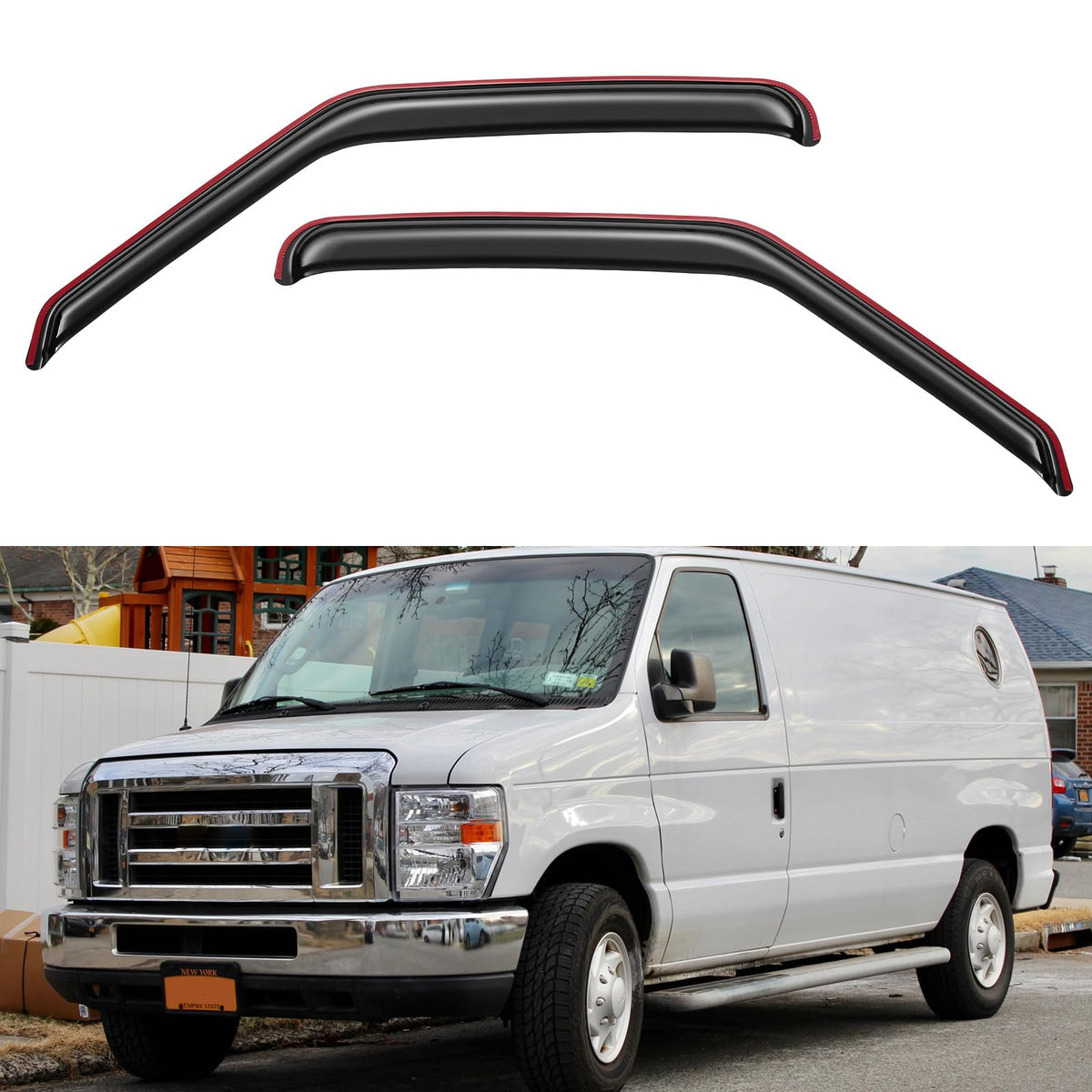 in-Channel Window Visors Rain Guards Shield for 2007-2014 Ford E-150/E-250/E-350/E-450 Super Duty, Window Vent Wind Deflectors V