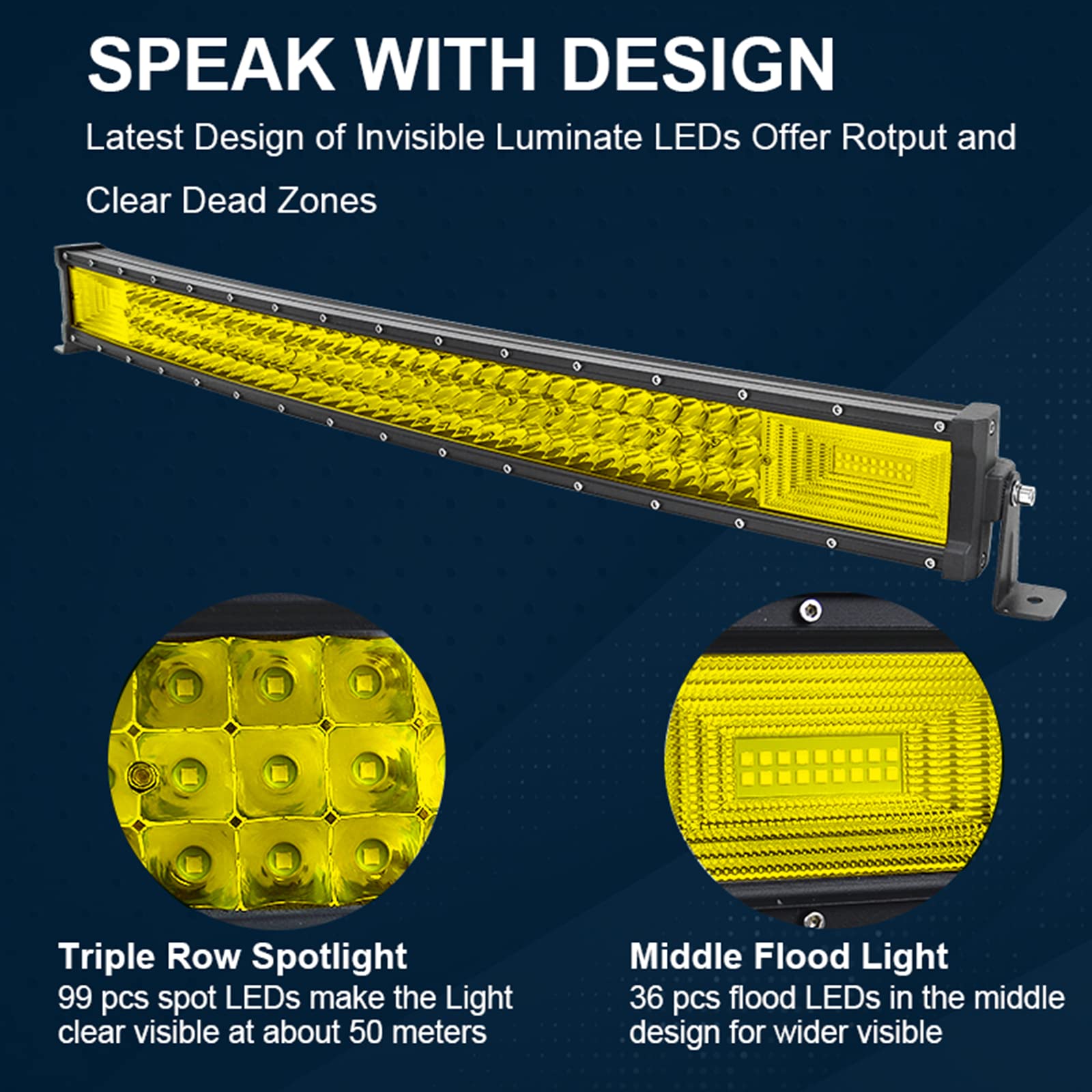 RIGIDON 32 Inch 405W Curved Amber LED Light Bar, Triple Row Flood Spot Combo 40500LM Light Bar Waterproof Driving Boat Offroad L