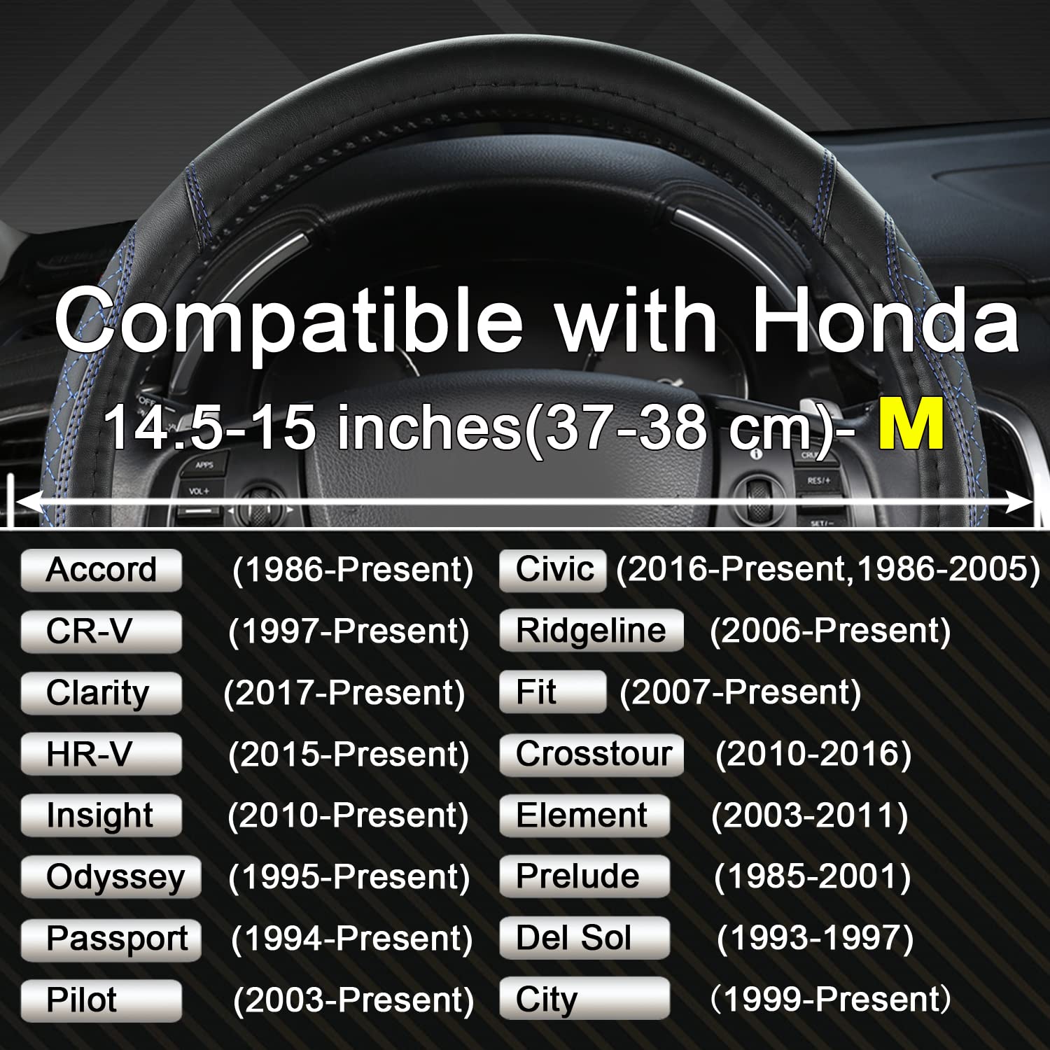 West Llama Customized Auto Car Steering Wheel Cover for Honda Accord CR-V HR-V Pilot Civic(Diamond Quilted -Black+Blue-Standard