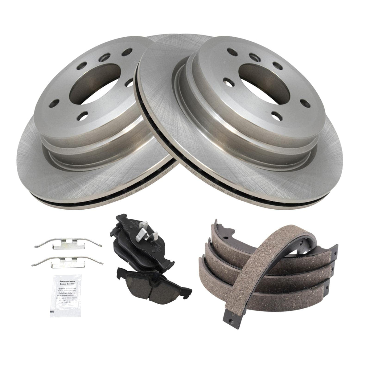 Trq Rear Brake Pad & Rotor Kit Brake Pads Brake Rotor Parking Brake Shoe Set Ceramic Compatible With 2007-2012 Bmw 328I