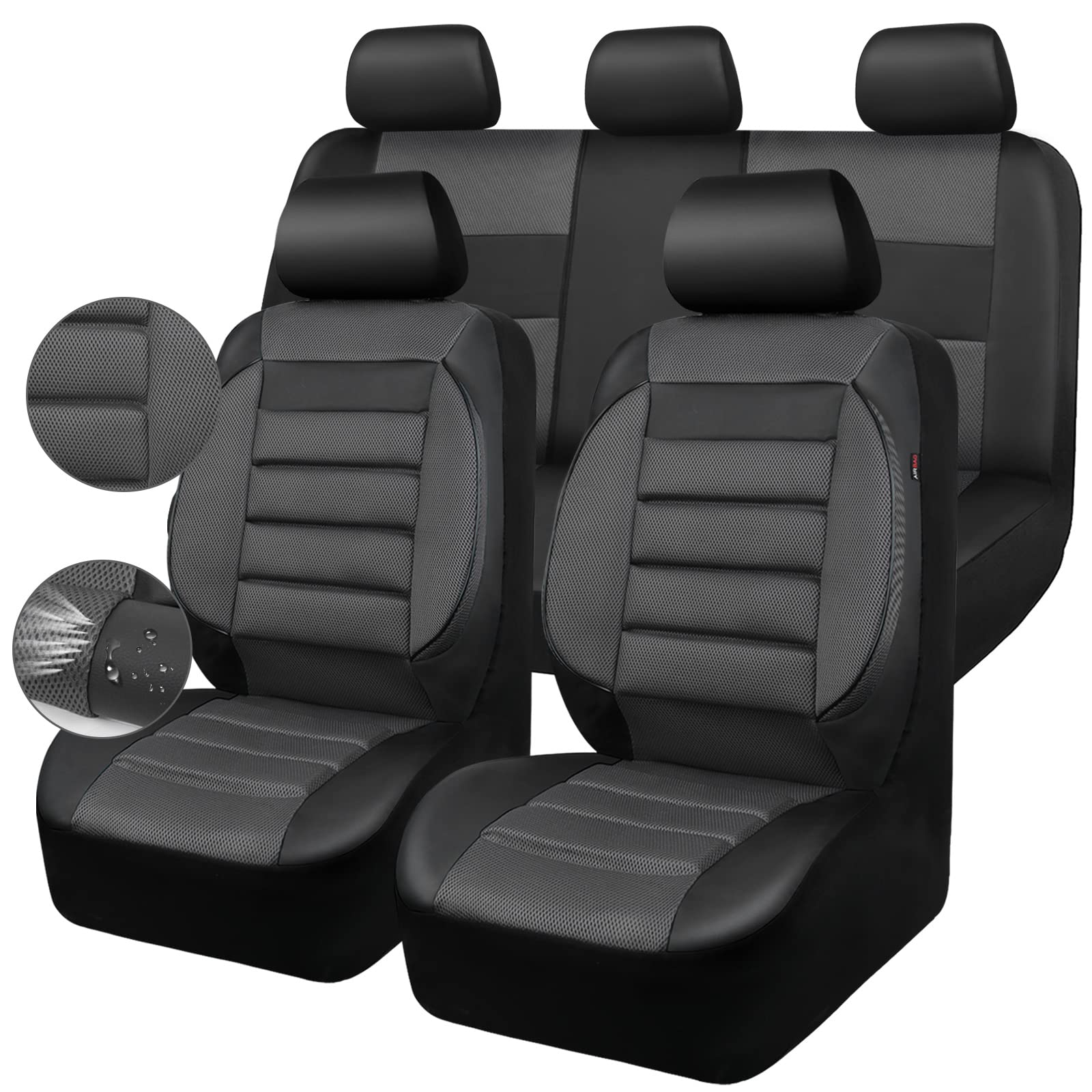 Car Pass Leather 3D Foam Back Support Car Seat Covers Full Set Air Mesh Automotive Seat Covers, All Season Car Seat Cover Fit Au