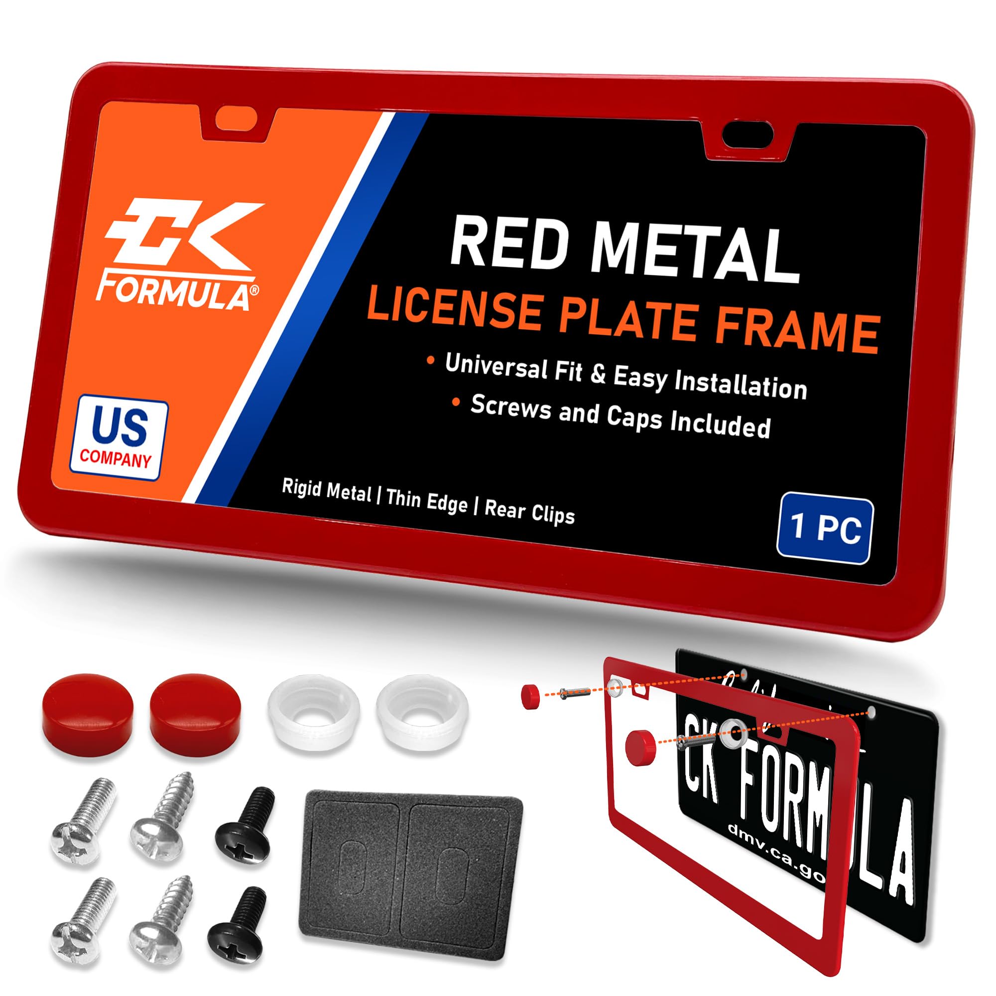 Pure Red License Plate Frame - Metal Car Plate Frame, Red License Plate Frames for Women & Men, Car License Plate Holder, Porta 