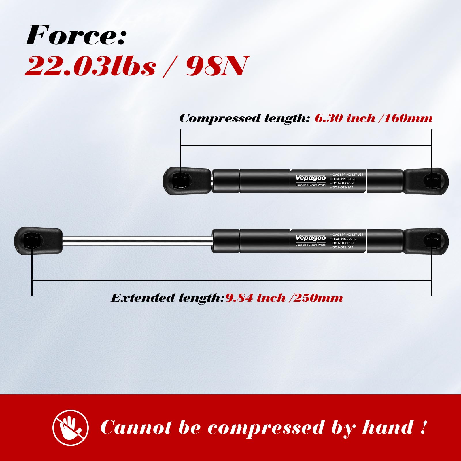 Vepagoo 10 Inch 22 Lb/98N Gas Shock Spring Strut For Cabinet Door Toy Tool Box Lid, Camper Shell Topper Window, Truck Tool Box,