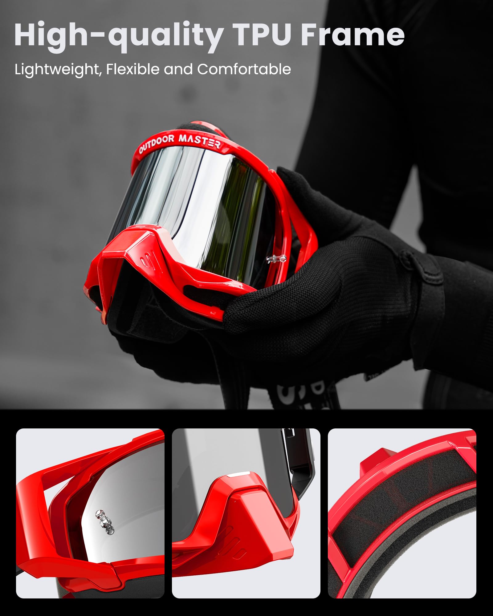 Outdoormaster Mustang Dirt Bike Goggles, Otg Motorcycle Goggles, Motocross Goggles Atv Goggles For Men, Women, Adult, Youth