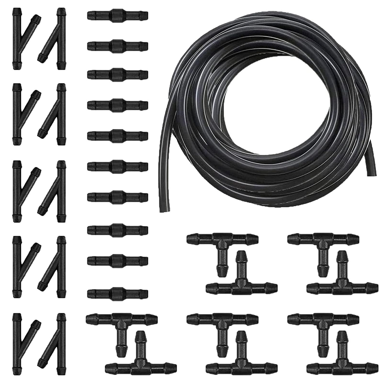 Tesnaao 30 Pcs Car Windshield Washer Hose Kit, 13.1Ft Washer Fluid Hose & T-Type Y-Type I-Type Hose Connector, Connect Water Pum