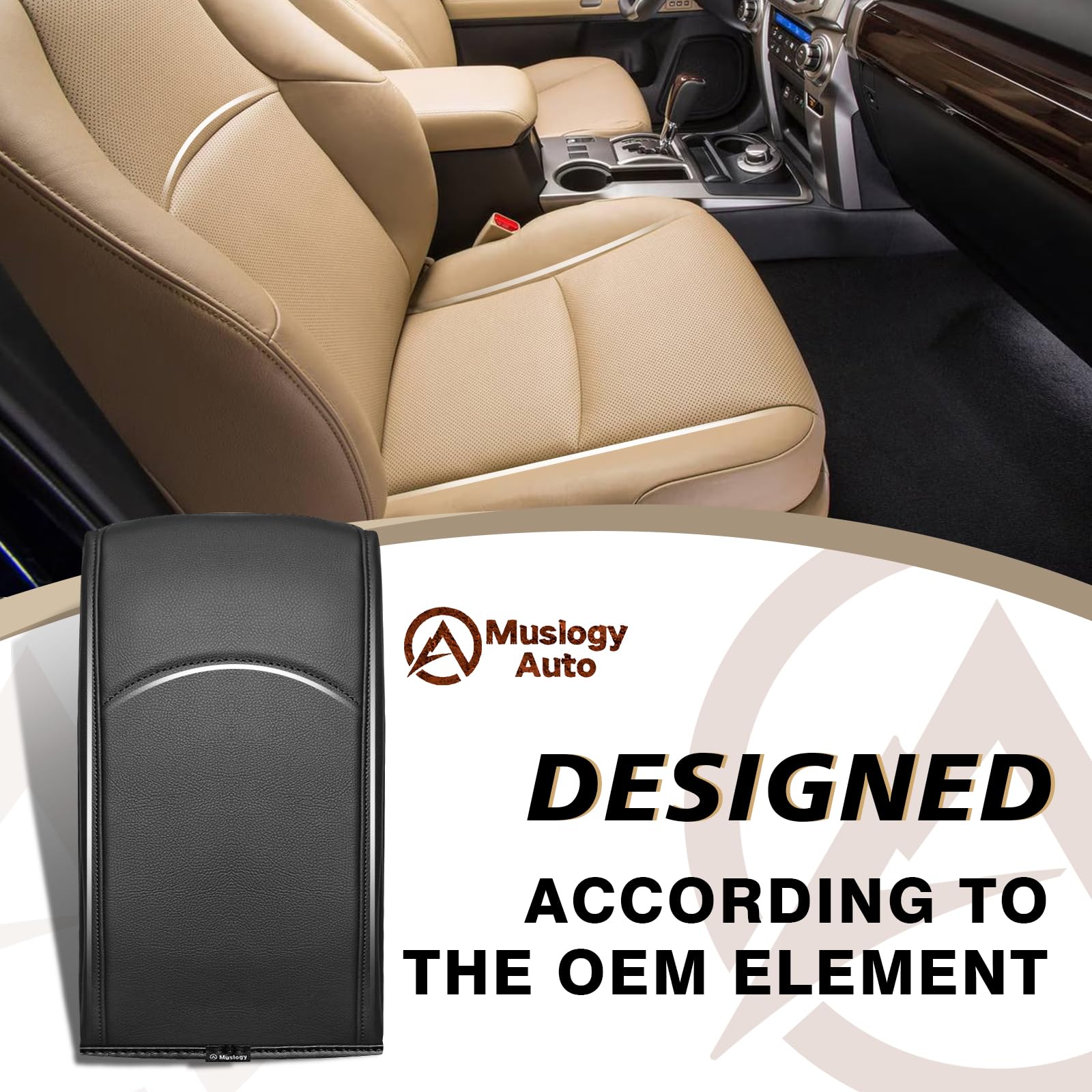 Muslogy Center Console Armrest Cover Compatible With Toyota 4Runner 2010-2024 Comfort Armrest Pad Arm Rest Cushion Vegan Leather