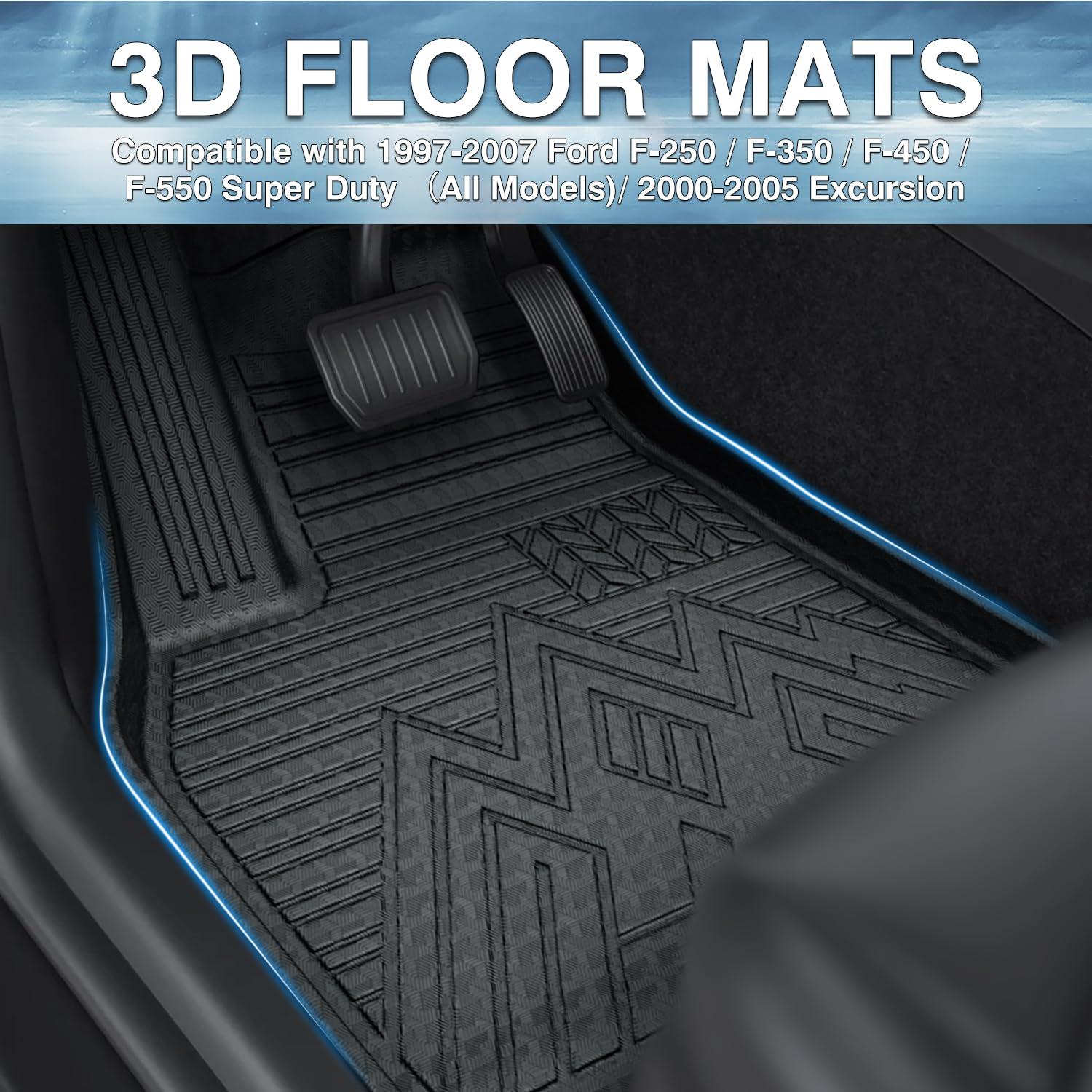 Mixsuper Custom Fit Front Floor Mats for 1999 2000-2007 Ford F-250 / F-350 / F-450 / F-550 Super Duty (All Models) / 2000-2005 E