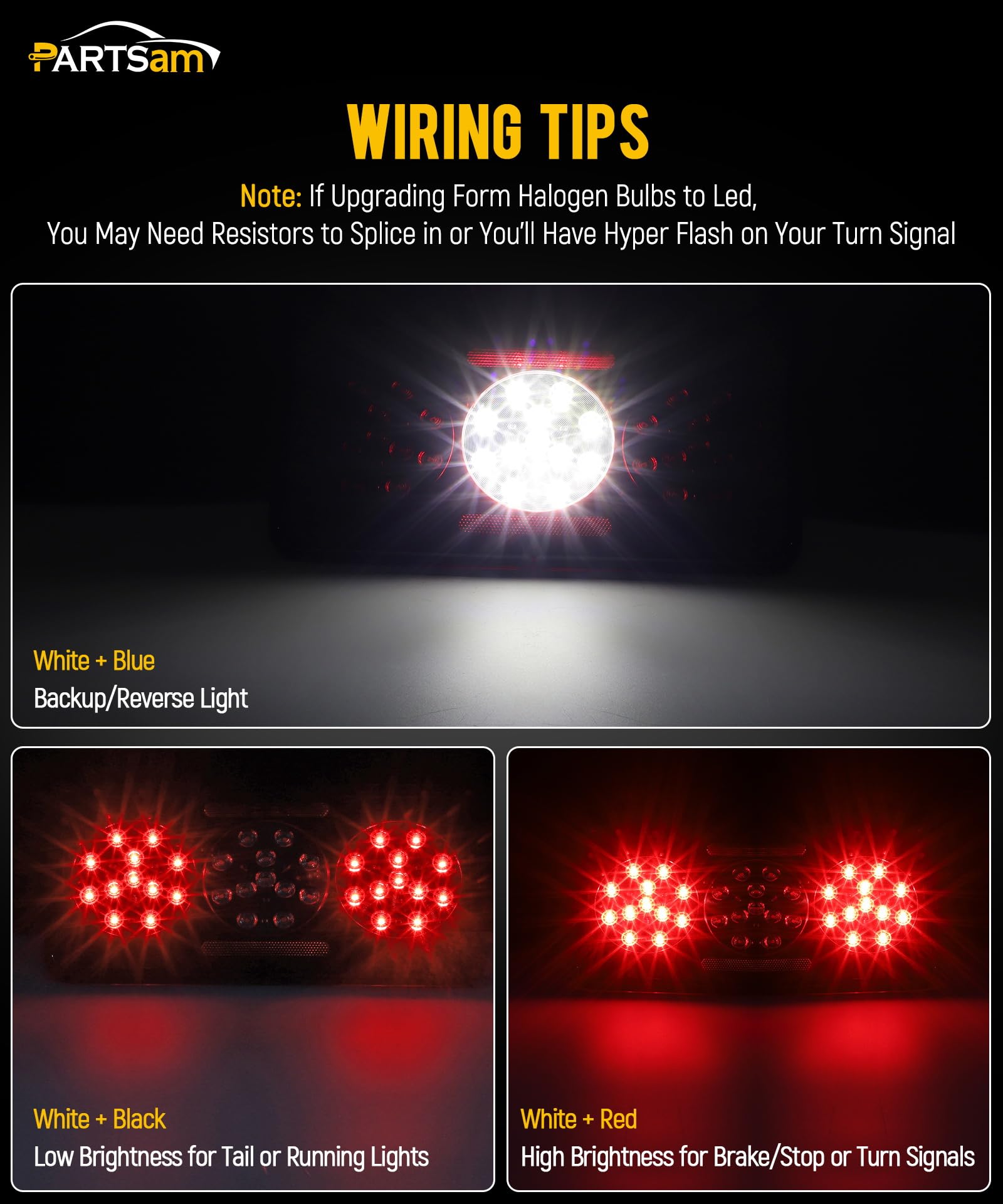 Partsam Rectangular Triple Led Trailer Tail Light Red Rv Camper Motorhome Stop Turn Tail Backup Reverse Lights Vertical And Hori