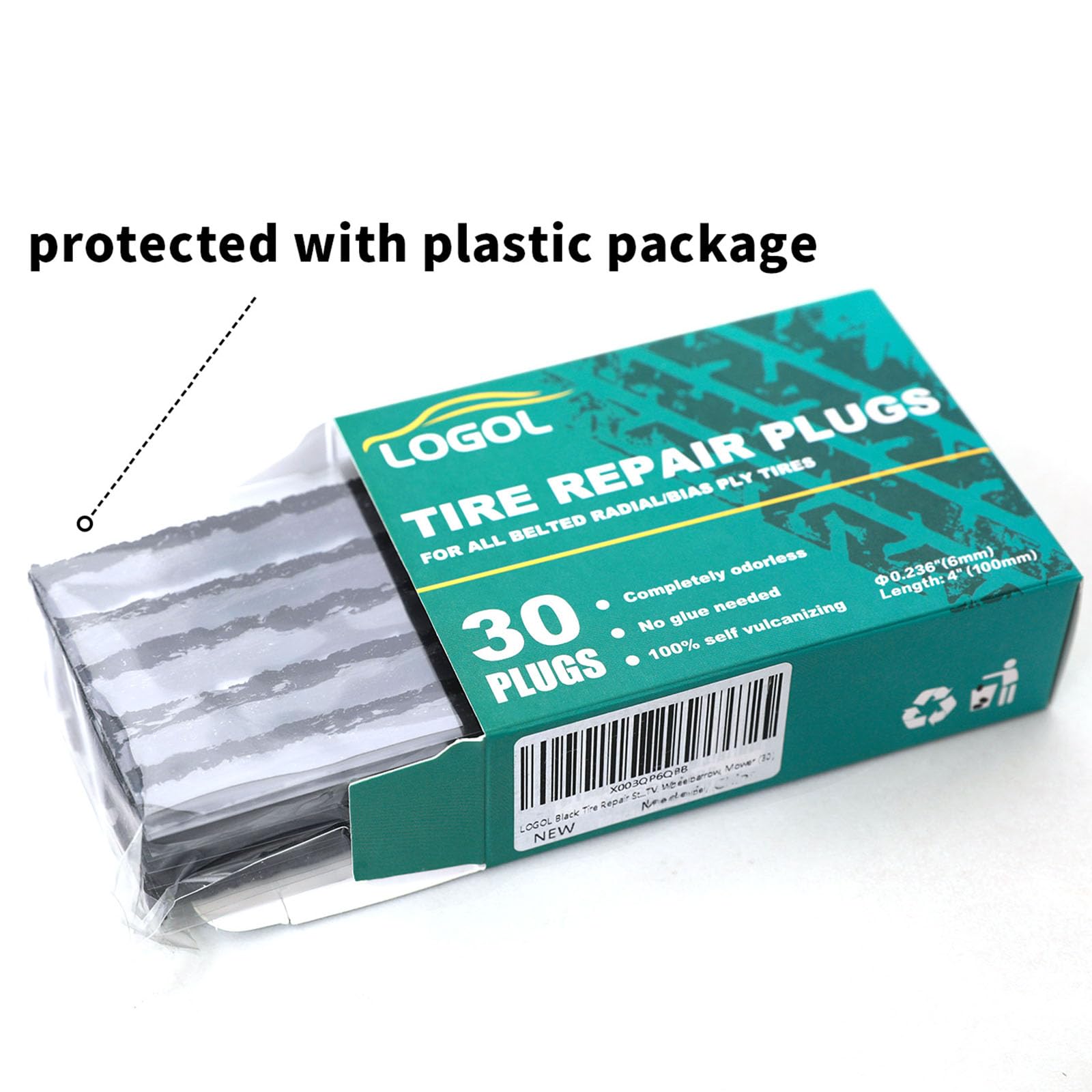 LOGOL Tire Plugs Heavy Duty (4'', 30pcs).Tire Repair Strings for Puncture Repair are Suitable for Tubeless Tires Car, Light Truc