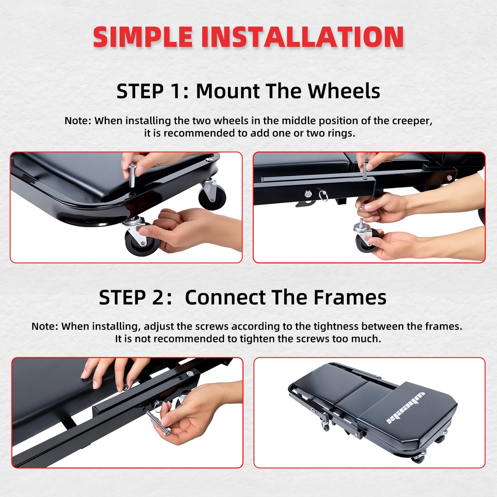 WheelX Mechanic Creeper 40 inches 2-in-1 Mode Z Seat 480lbs Capacity, Foldable Garage Adjustable Rolling Folding with 6pcs Wheel