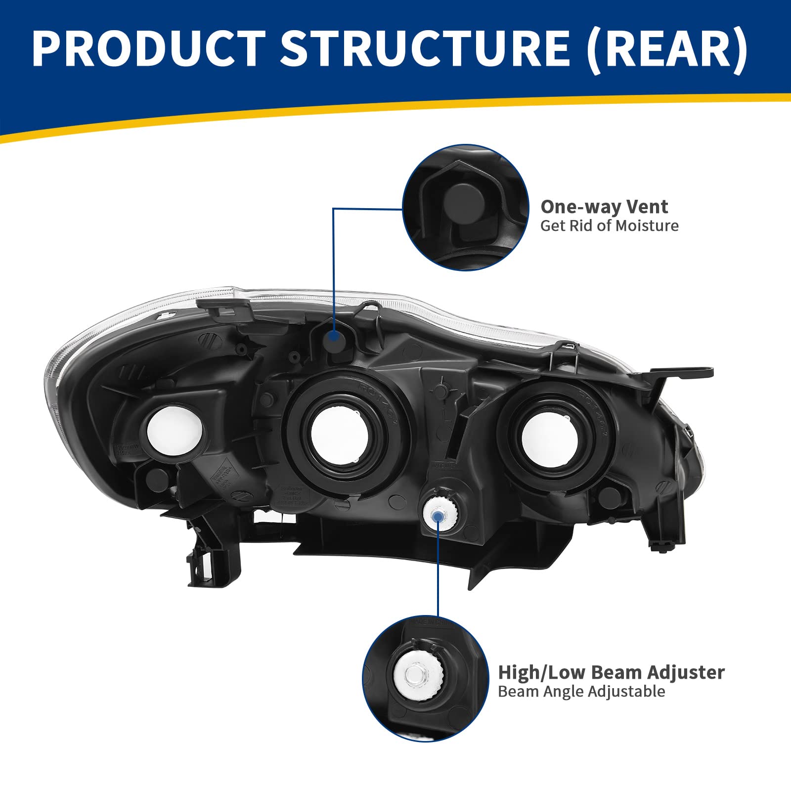 Autosaver88 Headlight Assembly Compatible With 2003-2008 Corolla Headlamp Pair Replacement Chrome Housing Amber Reflector Clear