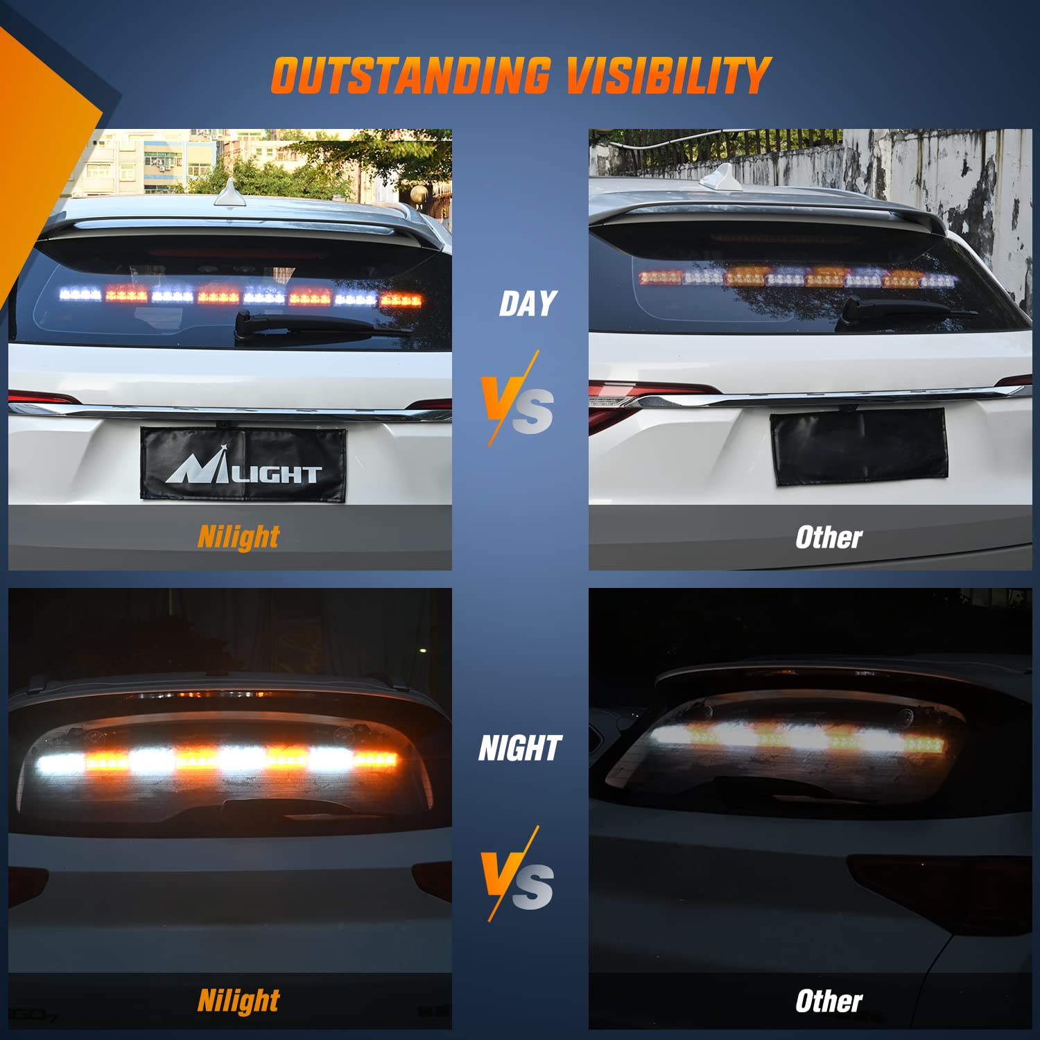 Nilight 35" Traffic Advisor Strobe Light Bar - 32 LED, 21 Flash Patterns, Amber Mix White, Model 32-11AW, Aluminum Safety Lights for Vehicles