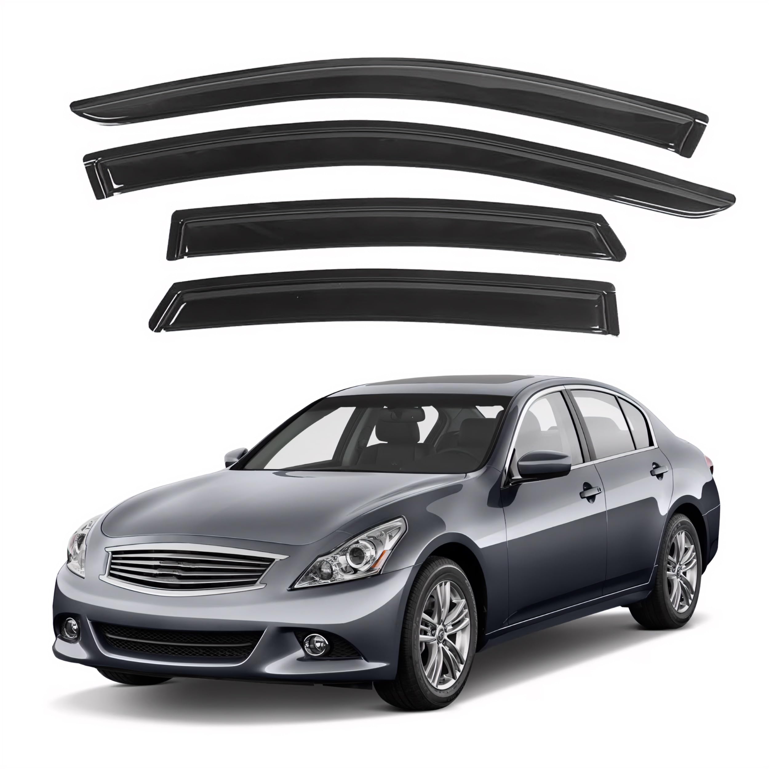 Ig Window Visor For Infiniti G35 G37 G25 Q40 2007-2015, Rain Guard Tape-On Durable Sun Wind Side Vent Window Deflector Mugen Sty