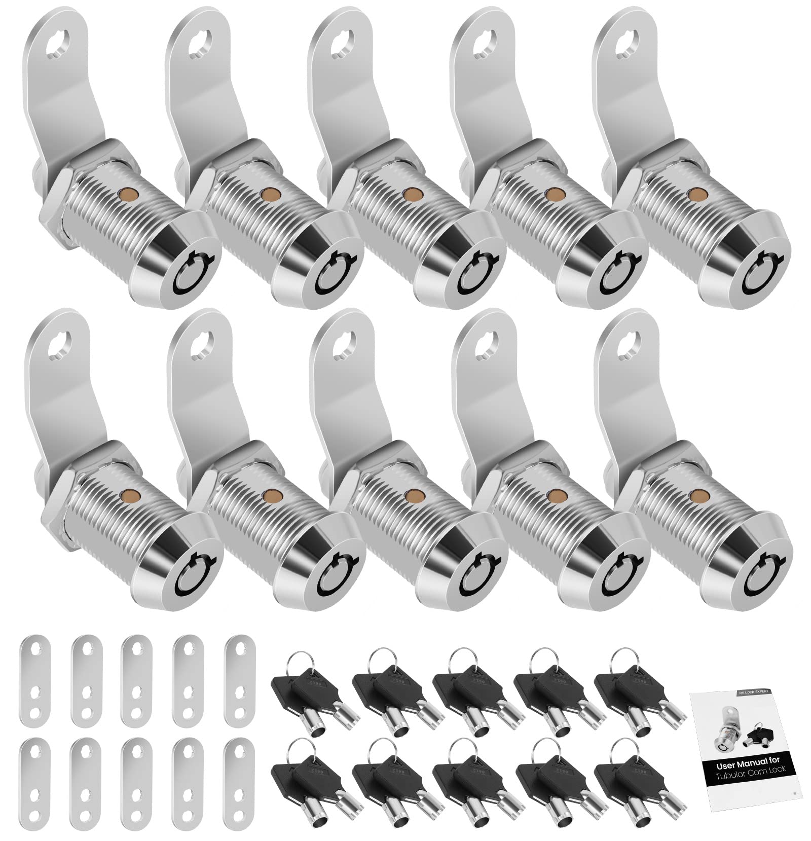 10 Pack Cabinet Lock With Keys, Rv Storage Locks, 7/8    Tubular Cam Lock Keyed Alike, Rv Locks For Storage Door Camper Cabinet
