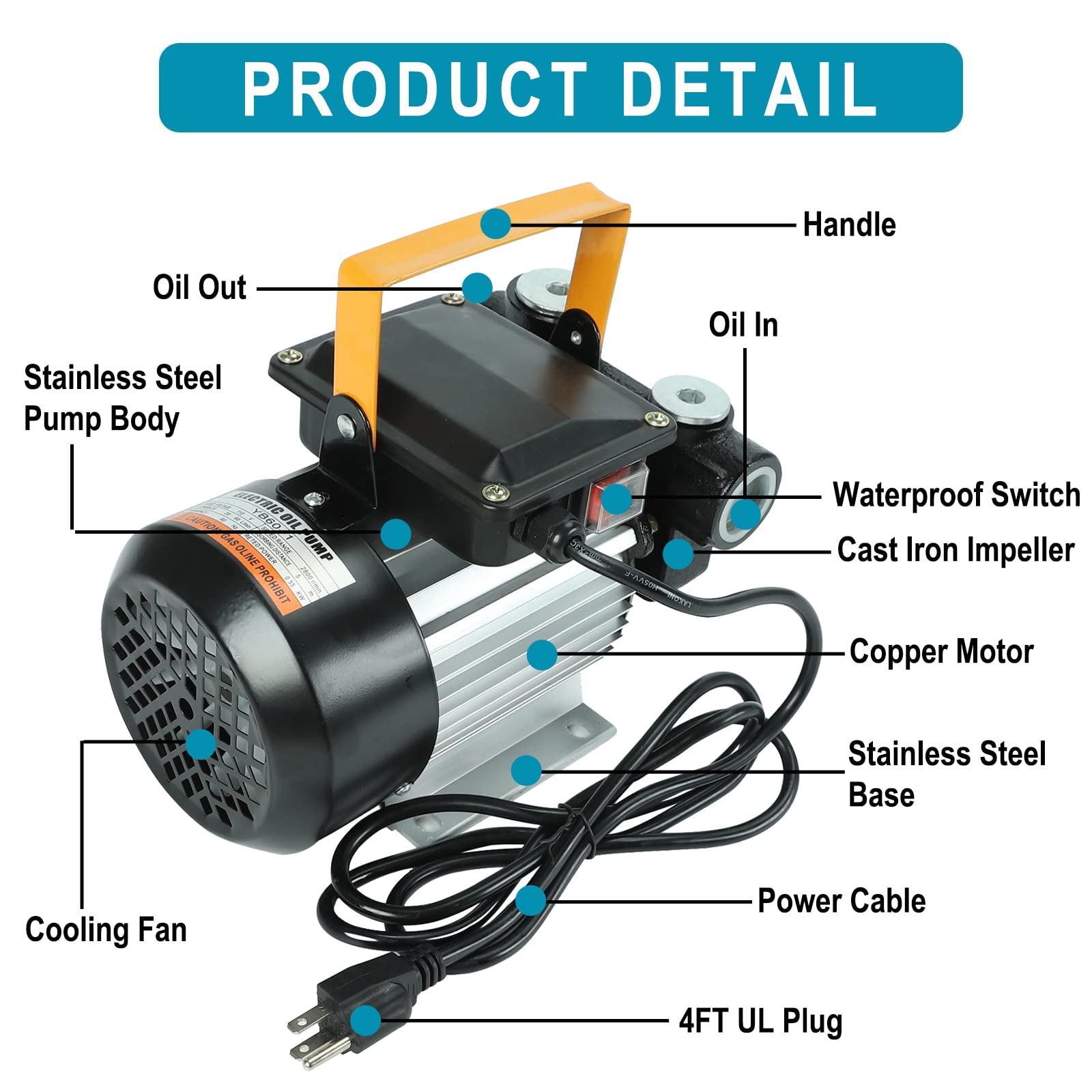 110V AC 550W Self Priming Electric Transfer Pump, 60L/min Oil Transfer Pump Fuel Diesel Kerosene Biodiesel Pumps For Vehicles, C