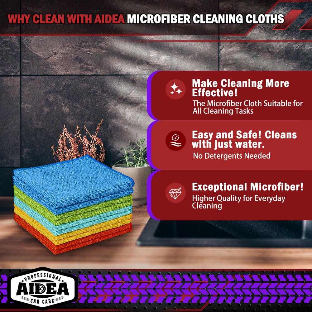 Aidea Microfiber Cleaning Cloth 20Pk, Micro Fiber Cloth For Cleaning Cars, Premium All Purpose Car Towels, Dusting Cloth Cleanin