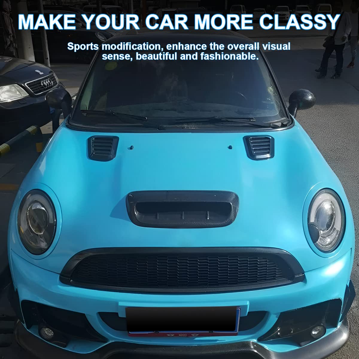 Blilo Car Hood Vents, 2Pcs Universal Hood Air Vents For Car Hood Scoop, Bonnet Vent Hood Air Intake Trim Cover (Blue)