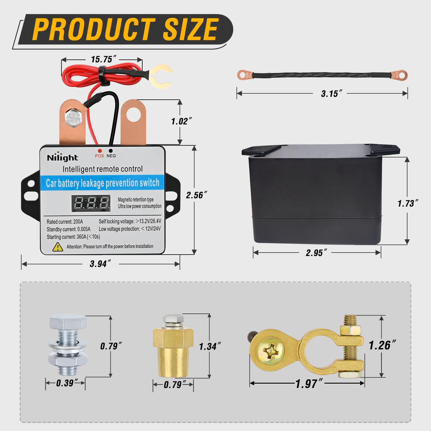 Nilight Remote Battery Disconnect Switch 12V 24V 360A Car Smart Anti-Theft Kill Switches Upgrade Prevent Power Drain with Wirele