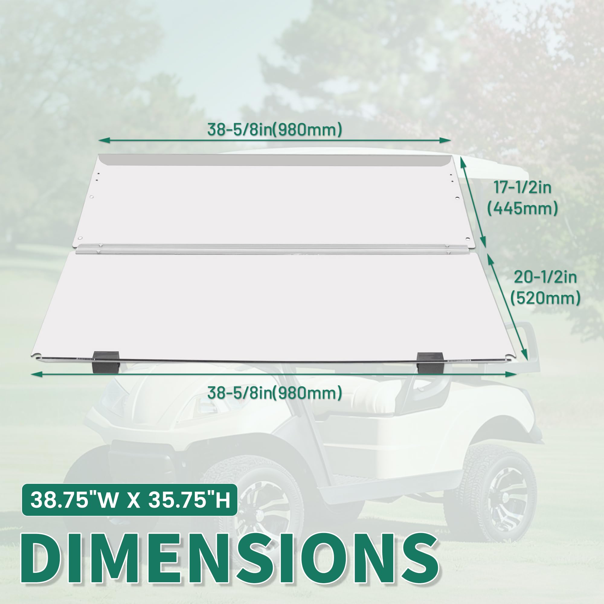Clear Windshield Compatible With 2007-2016 Yamaha Drive G29 Gas Or Electric Models Folding Down Impact Resistant Windshield 38.7