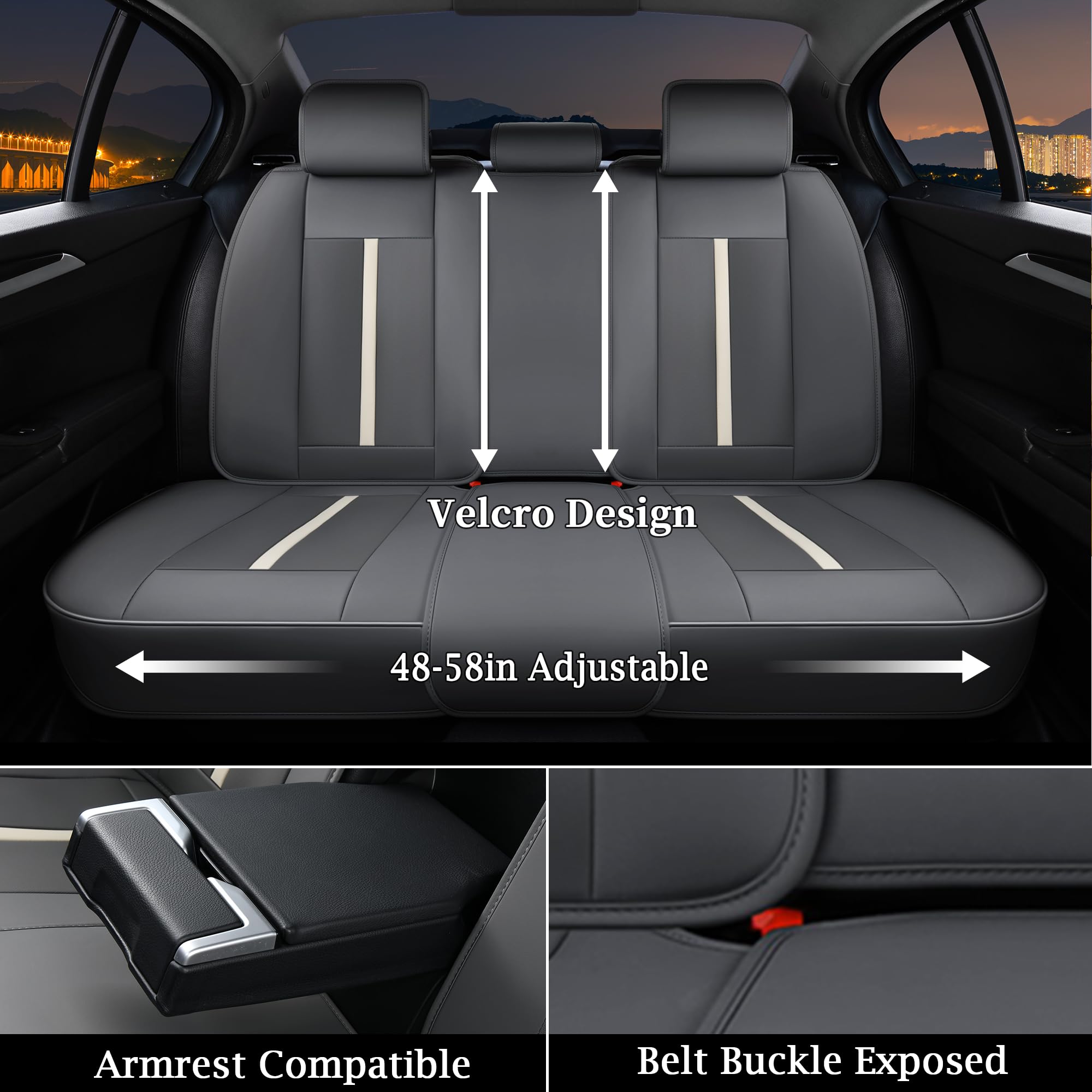 Doogo Automotive Seat Covers Full Set, Leather Car Seat Covers 5 Seat, Universal Car Seat Protectors, Gray Driver Seat Covers Fi