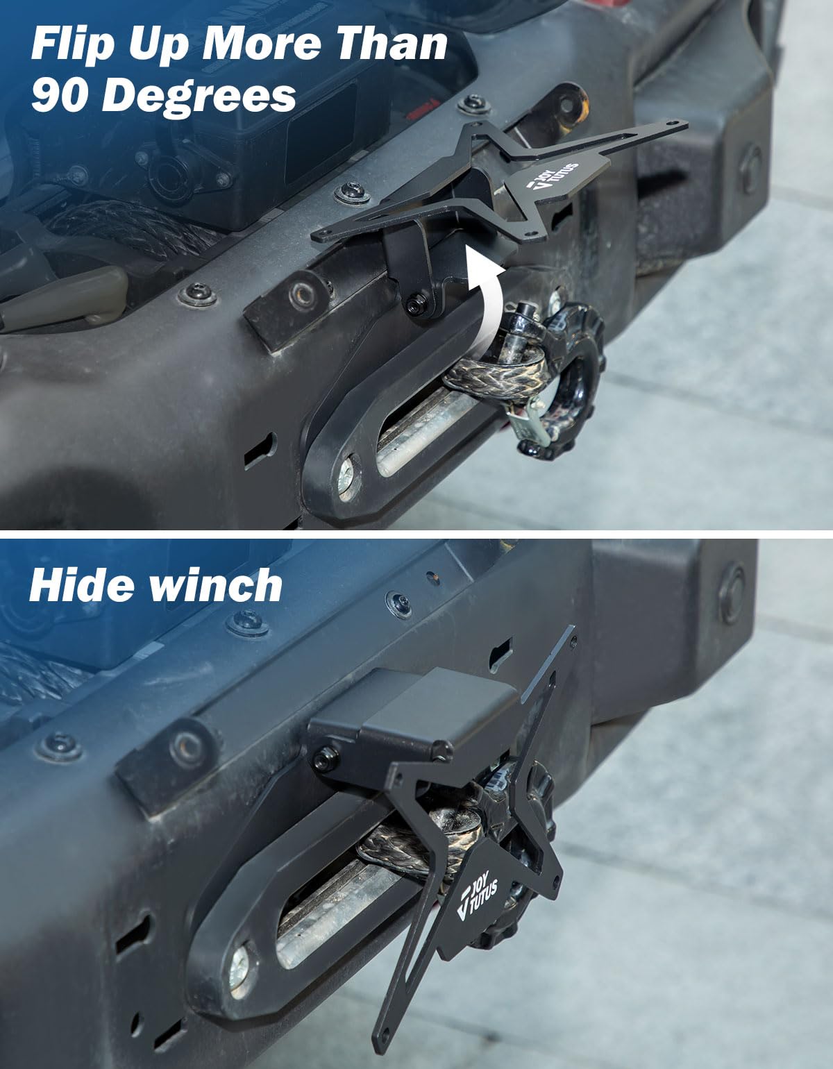 JOYTUTUS Universal Flip-Up License Plate Mount for 10 Hawse Fairlead - Black License Plate Holder for Pickup, Off-Road, RV Bumpers