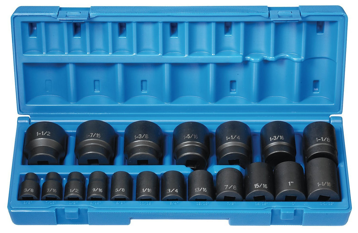 Grey Pneumatic (1719) 1/2' Drive 19-Piece 12-Point Standard Length Fractional Socket Set